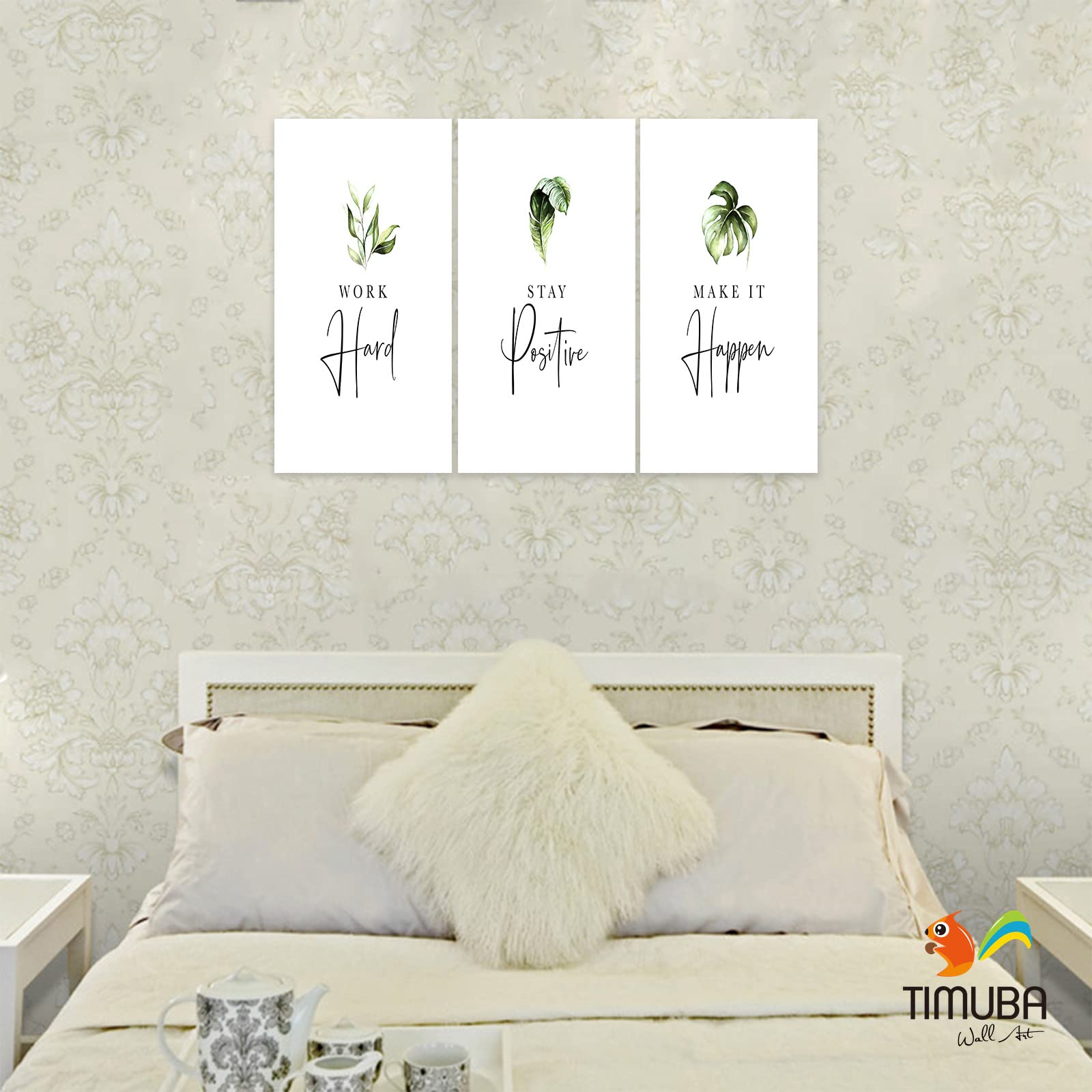 3-Panel Motivational Canvas Wall Art for Office & Home Decor - Inspirational Quotes Prints (Work Hard, Stay Positive, Make It Happen) - 24”x36”x3Pcs - Perfect for Home Office, Living Room & Workspace Motivation