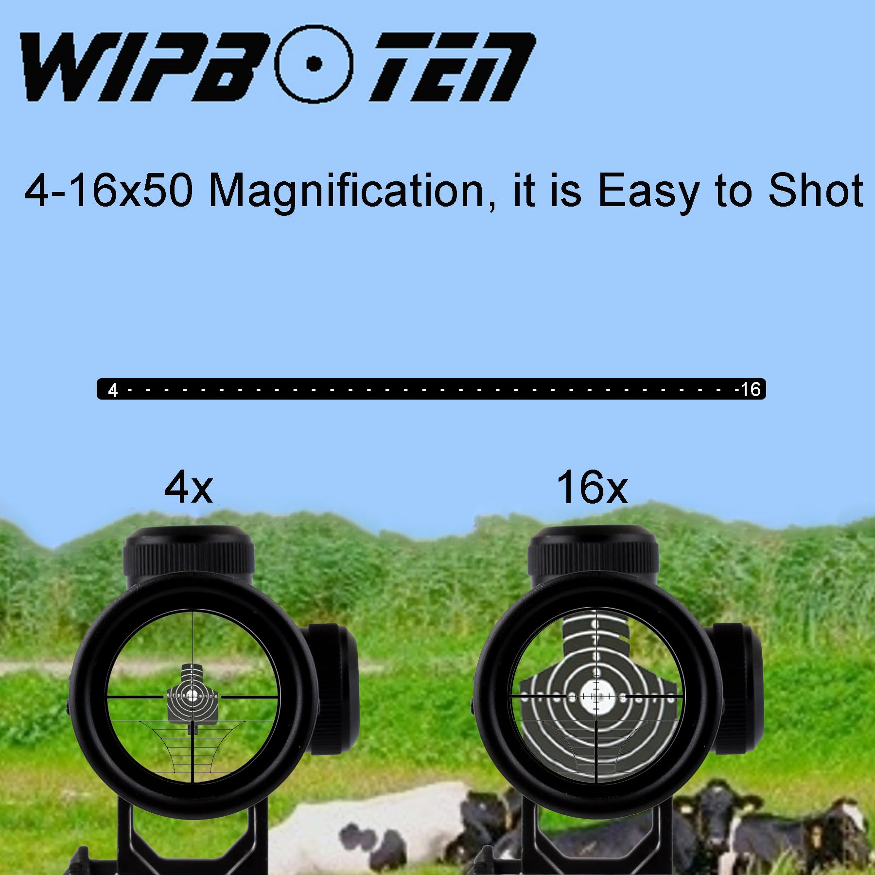4-16x50 AO Rifle Scope with Red & Green Illuminated Range Finder Reticle - Red Dot Sight for Hunting, Shooting & Tactical Use - Black Matte Finish