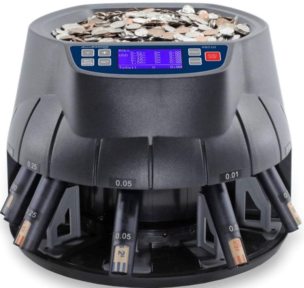 AccuBANKER AB510 Digital Coin Sorter & Wrapper Machine with MP10 Thermal Printer | Fast Money Counting for Banks, Retail Stores & Small Businesses