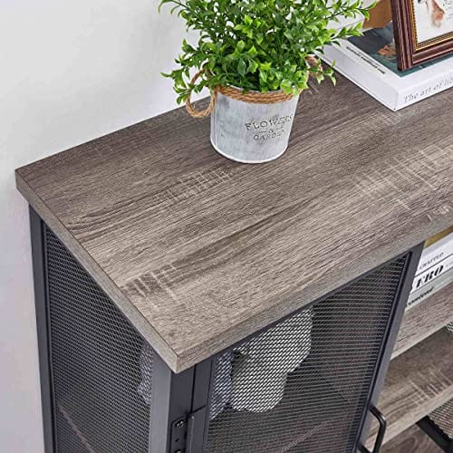 BON AUGURE Farmhouse Coffee Bar Cabinet with Storage | Industrial Liquor Cabinet with Adjustable Shelves | Rustic Small Buffet Sideboard for Dining Room, Kitchen & Living Room | Dark Grey Oak Home Bar Furniture