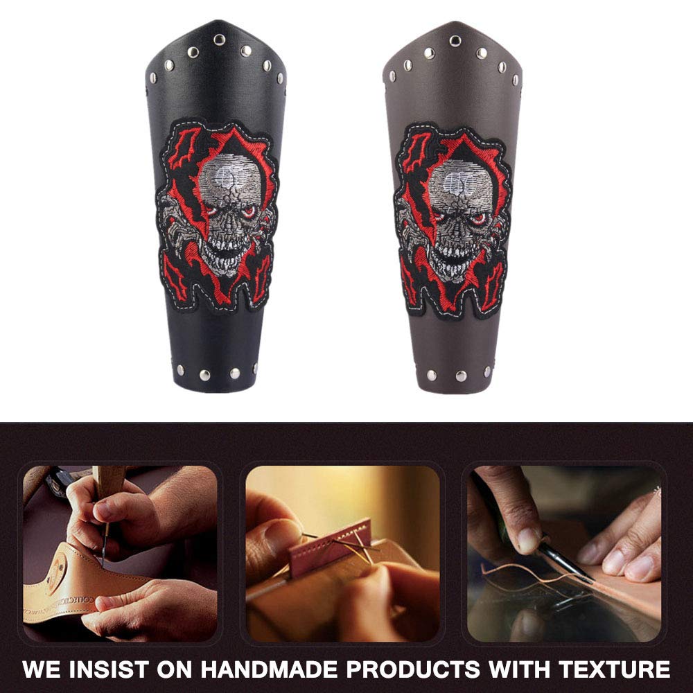 Black Medieval Leather Gauntlet Wristband - Skull Design Punk Arm Bracers for Cosplay, LARP & Gothic Fashion - Perfect for Renaissance Fairs, Halloween Costumes & Steampunk Outfits