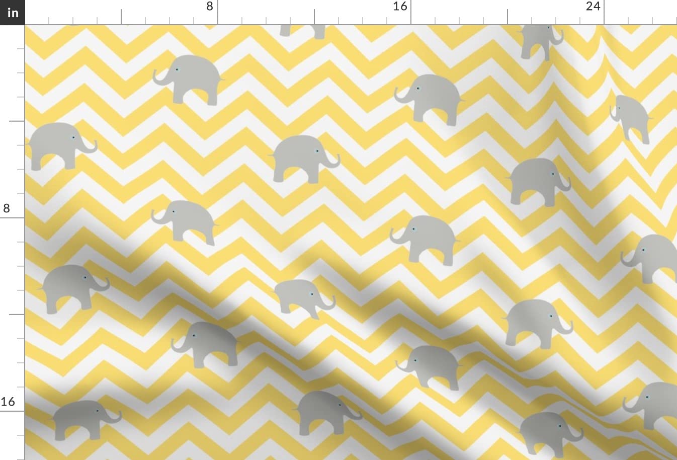 Elephant Chevron Yellow Animal Print Minky Fabric - Soft Plush Material for Sewing Baby Blankets, Quilt Backing & DIY Plush Toys - Fat Quarter Cute Nursery Decor