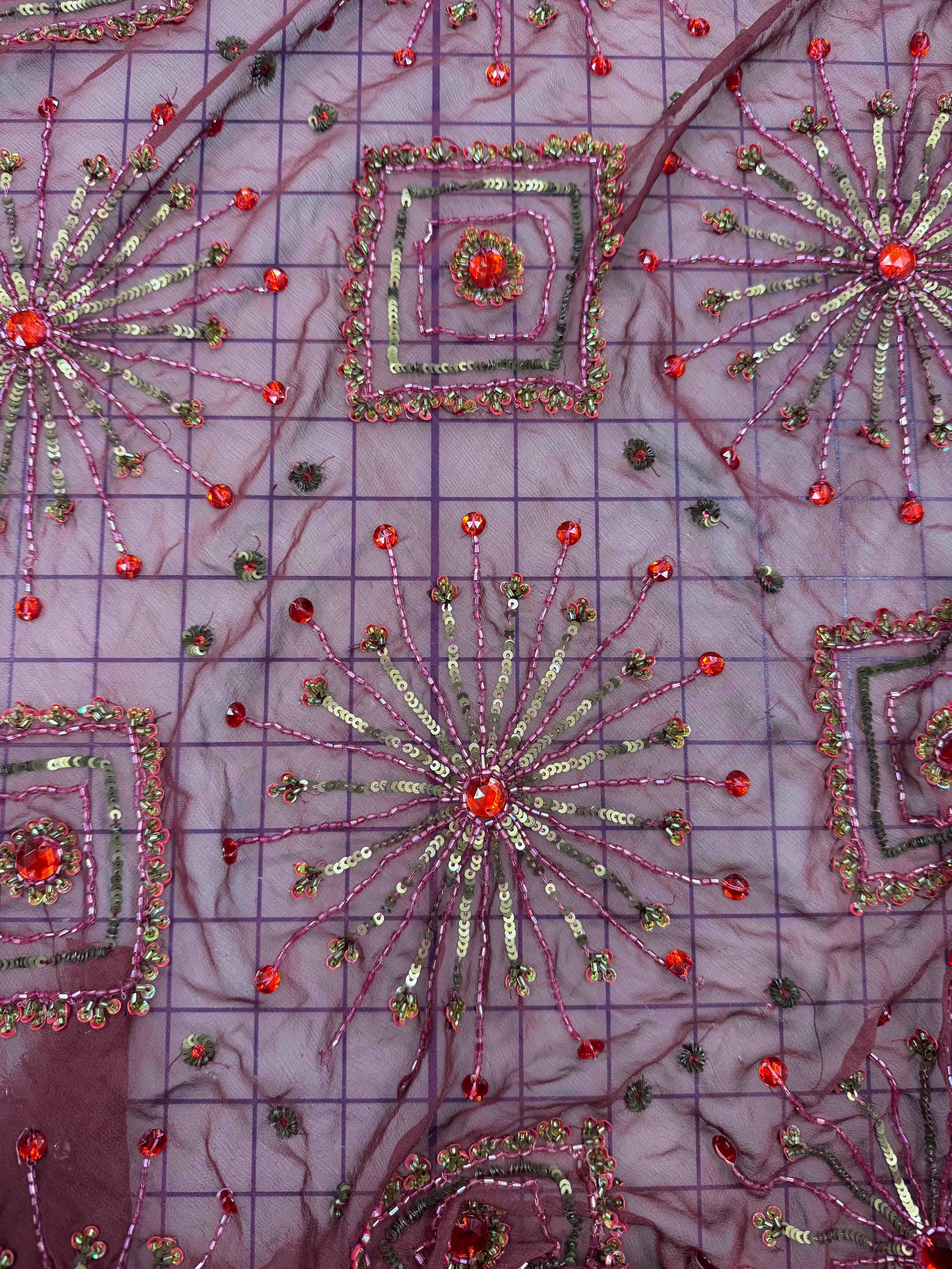 Burgundy Beaded Silk Chiffon Fabric - 44 Inches Wide Sparkly Sequined Material for DIY Dresses, Scarves & Home Decor (Limited Stock)