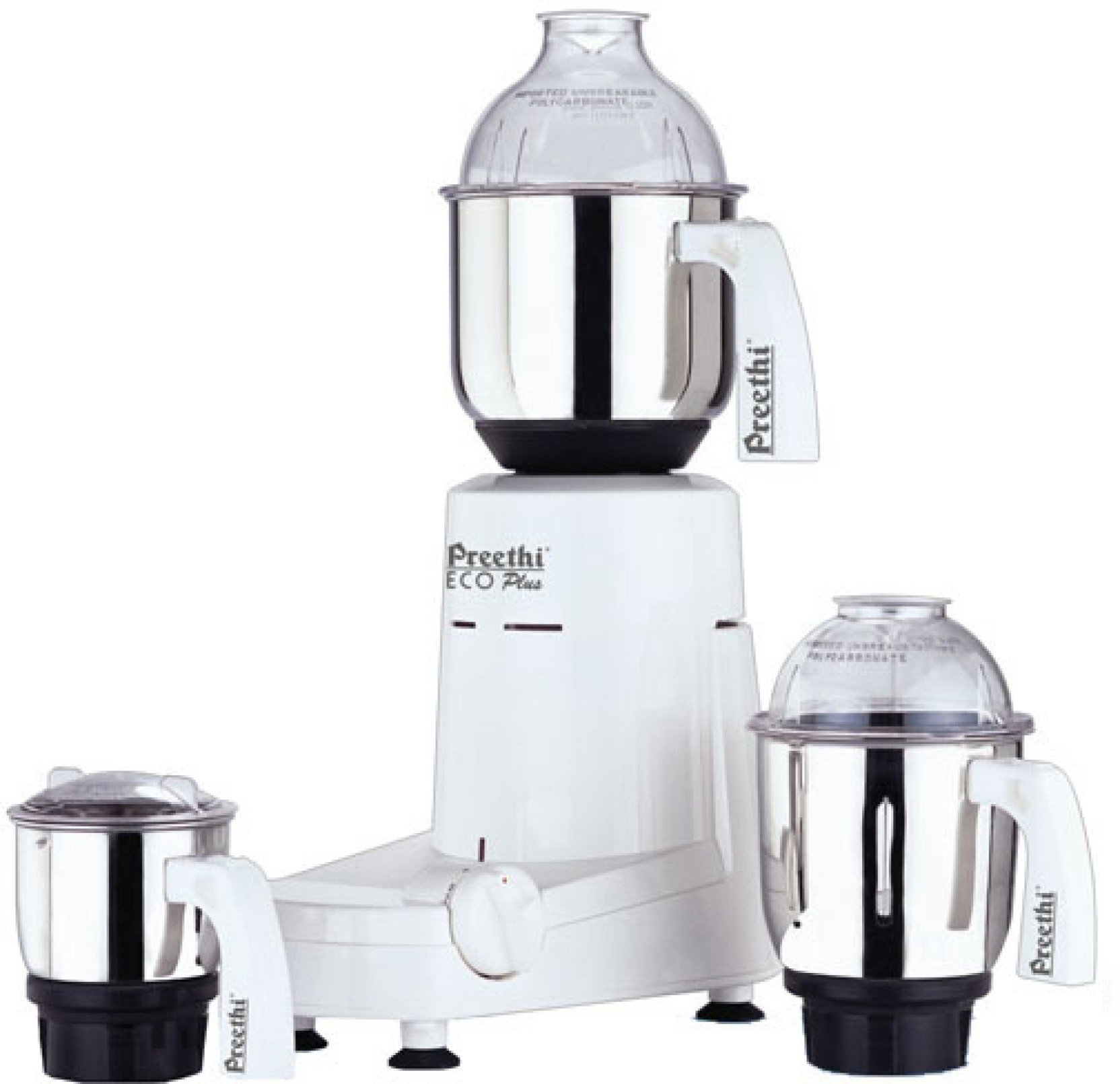 Preethi Eco Plus Mixer Grinder 110V for USA & Canada - 3 Jar White Blender for Indian Cooking, Smoothies & Spice Grinding - Perfect for Kitchens & Home Use