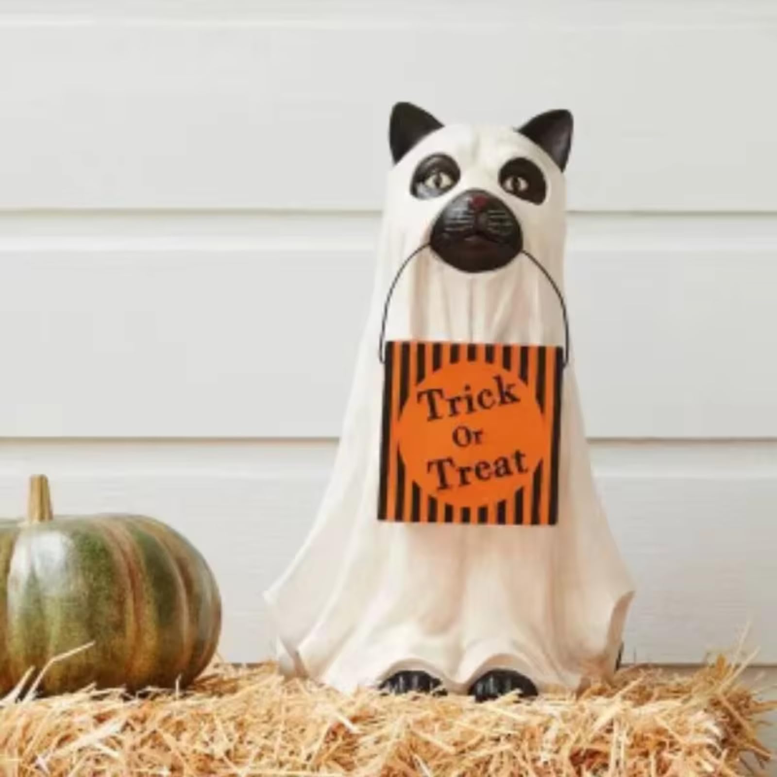 Spooky Ghost Dog Candy Bowl Holder - Halloween Decor with Pumpkin Candy Tray - Indoor & Outdoor Party Decoration for Halloween, Christmas, and Themed Events (Dog Statue)