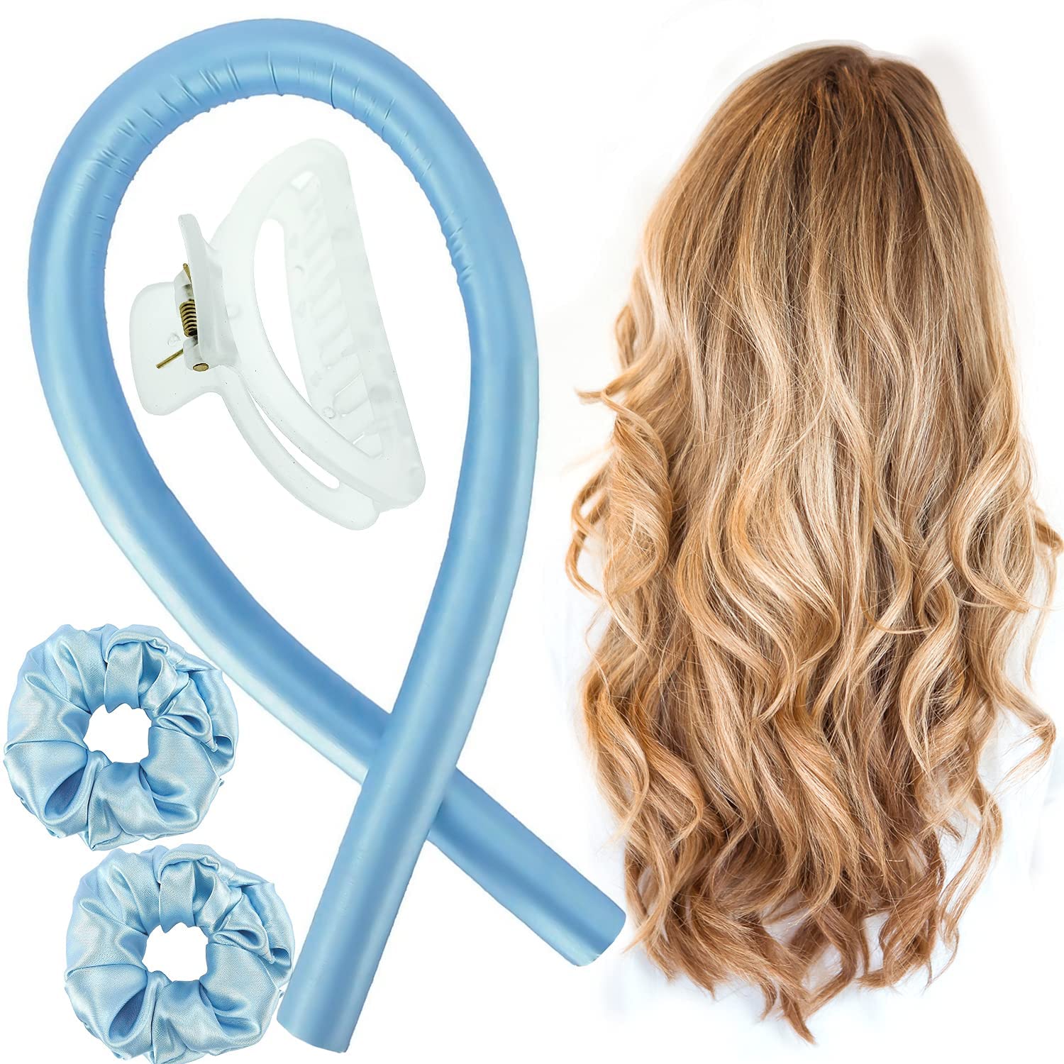 TCCO ENTERPRISE Heatless Hair Curling Headband for Women - No Heat Silk Curling Ribbon with Hair Clips & Scrunchies, Overnight Hair Rollers for Soft Waves - DIY Hair Styling Kit (1 Clip, 2 Scrunchies, 1 Roller) - Perfect for Overnight Curls, Home Styling & Travel