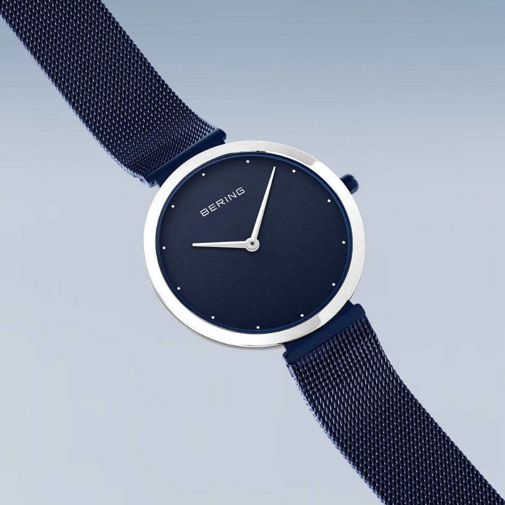 Bering Classic Blue Dial Women's Watch with Milanese Strap 18132-397 | Elegant Dress Watch for Business, Party & Everyday Wear