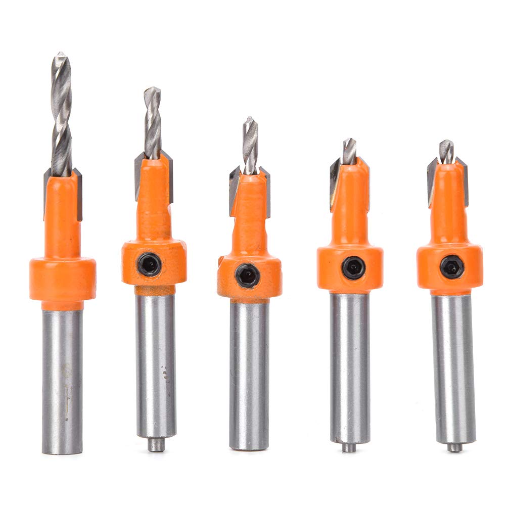 5-Piece Countersink Drill Bit Set - High-Speed Steel Wood Hole Drill Bits with Hex Key Wrenches for Woodworking, Carpentry & DIY Projects | Perfect for Furniture Making, Cabinet Installation & Home Renovation