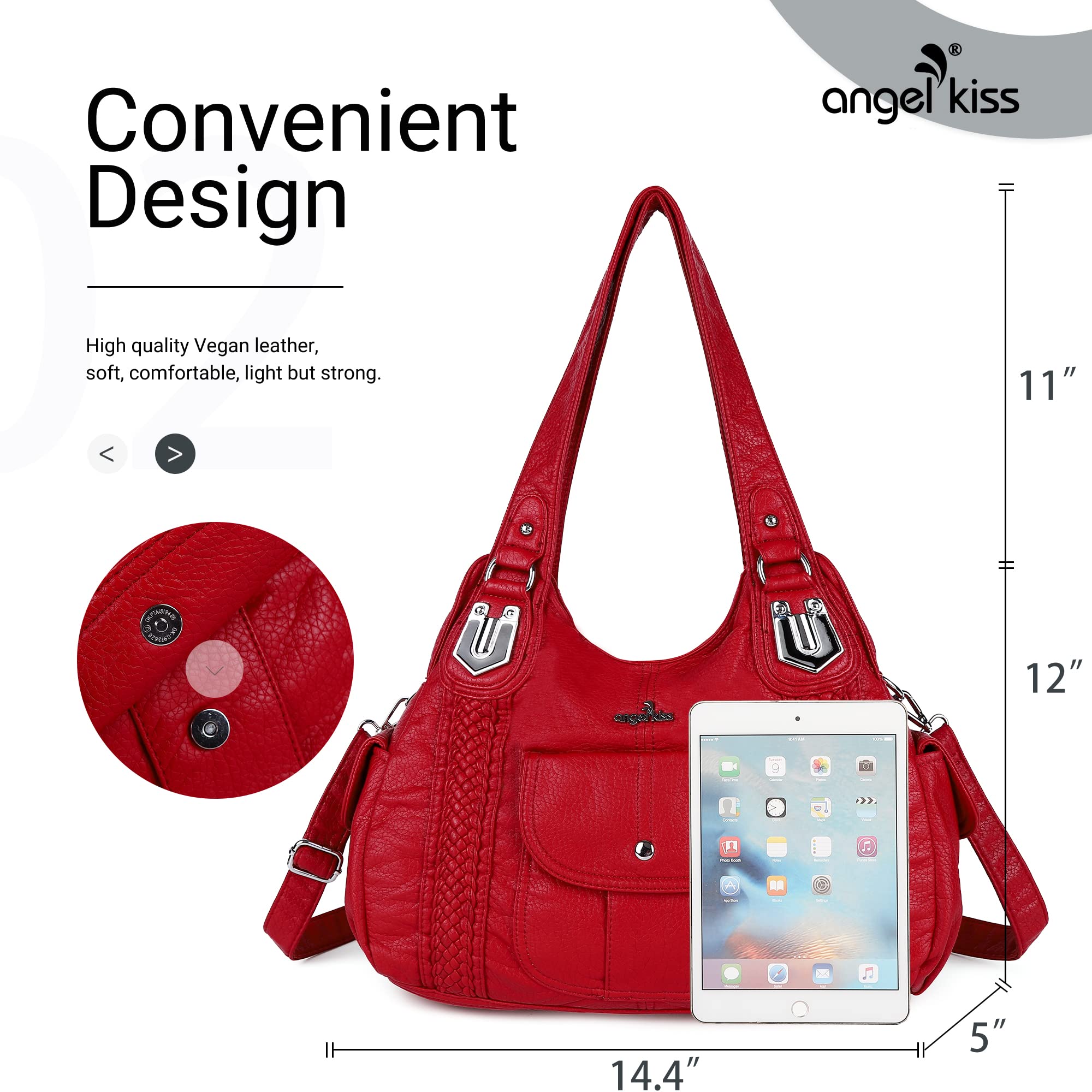 Angelkiss Women's Vegan Leather Crossbody Bag - Stylish Hobo Satchel Shoulder Tote Purse for Work, Travel & Everyday Use