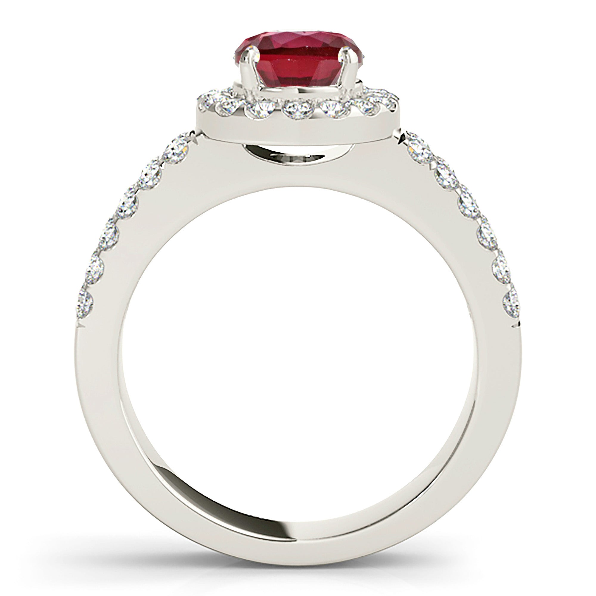 1.35 Carat Genuine Ruby Ring with Halo & Double Row Diamond Band - Elegant Wedding, Engagement & Anniversary Jewelry Gift for Women