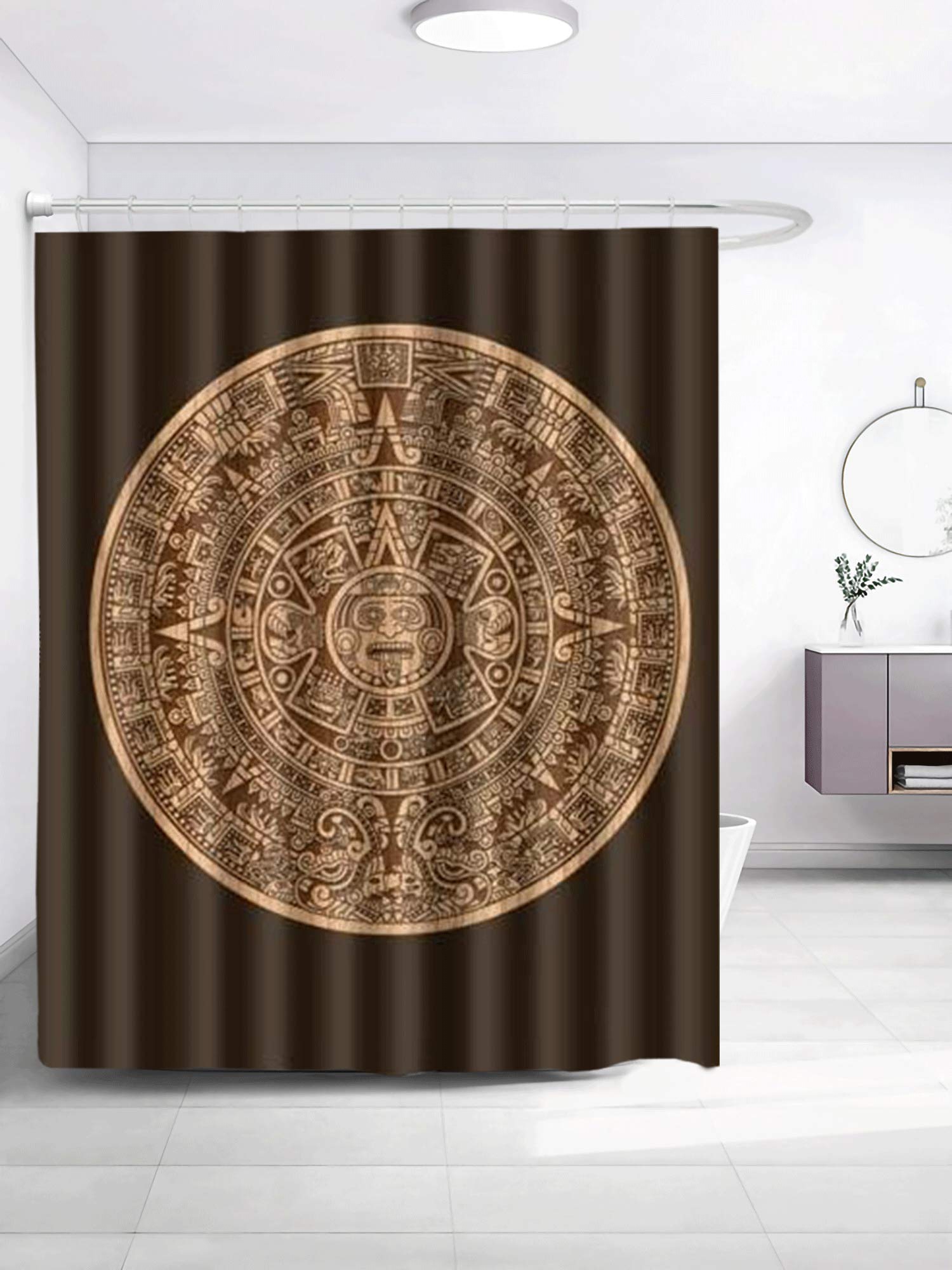 Aztec Shower Curtain with Mayan Calendar Design - Waterproof Polyester Bathroom Decor (60x72 Inch) - Perfect for Western, Archaeology & Boho Style Bathrooms