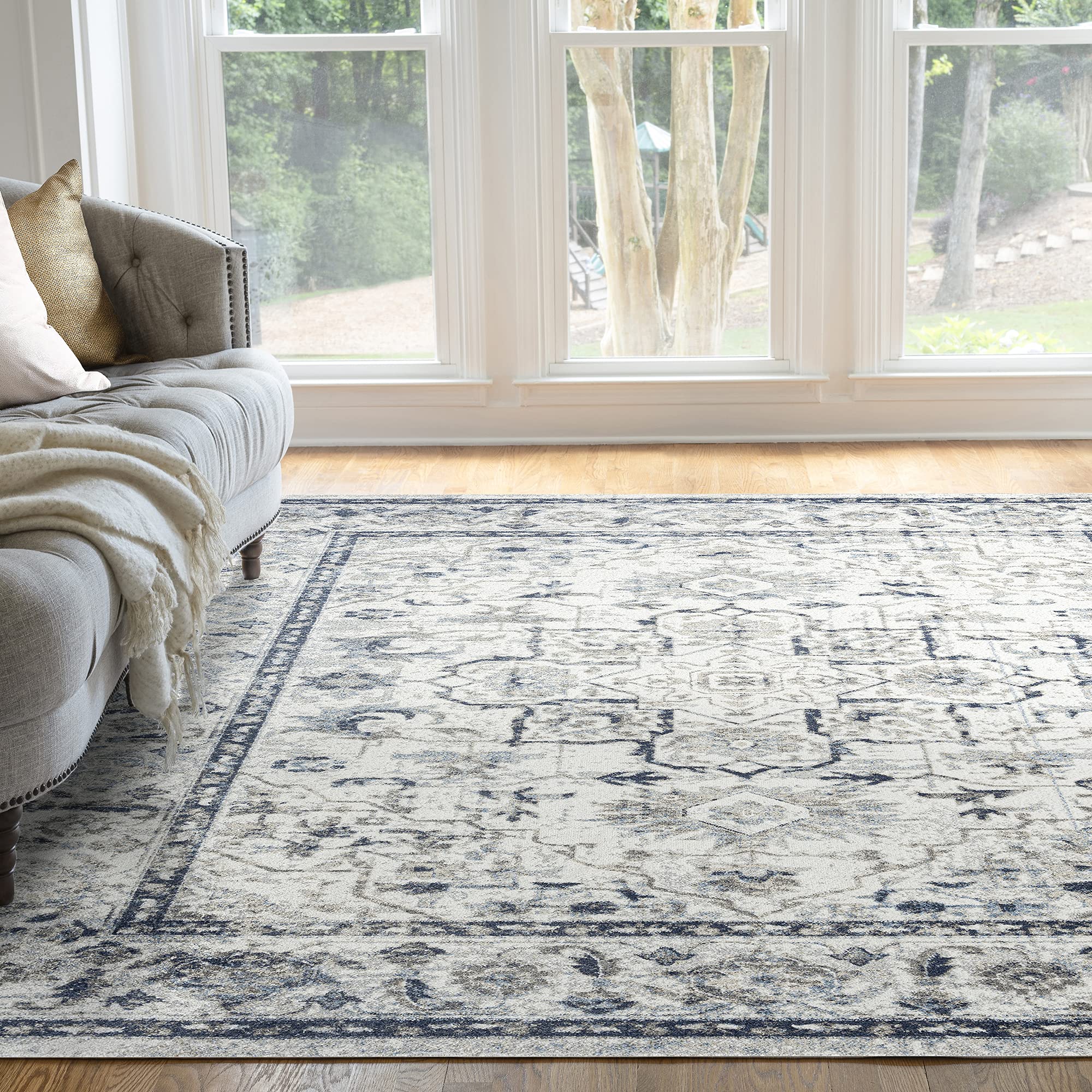 Tayse Adrienne Traditional 5x7 Area Rug - Soft Cream Living Room, Dining Room, Bedroom Rug - Perfect for Home Decor, Office & High Traffic Areas