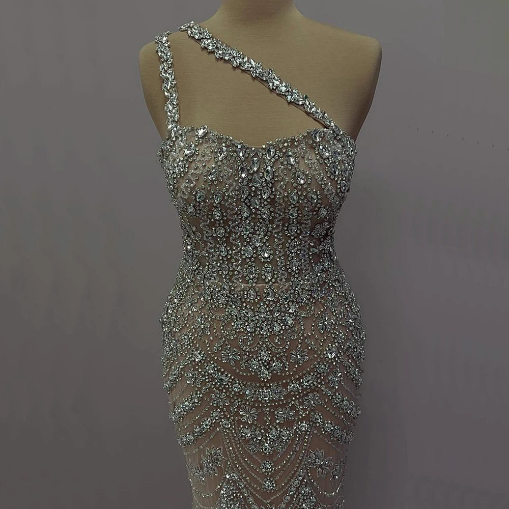 Elegant Nude One Shoulder Beaded Evening Dress - Luxury Dubai Style Formal Gown LA72791 for Prom, Wedding & Red Carpet Events