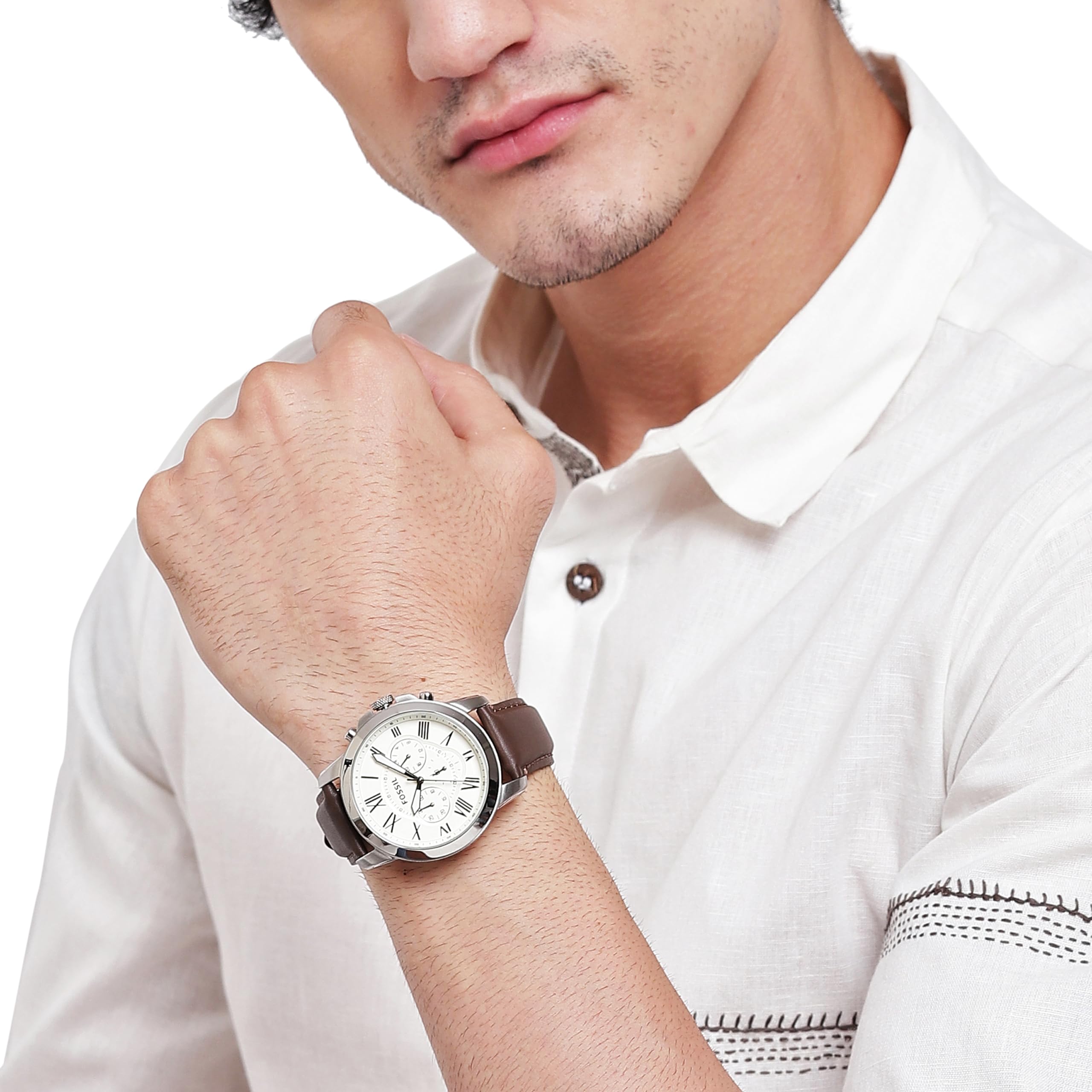 Fossil Men's Grant Quartz Chronograph Watch - Stainless Steel & Leather Strap, Water Resistant, Date Display | Perfect for Business, Casual & Formal Occasions