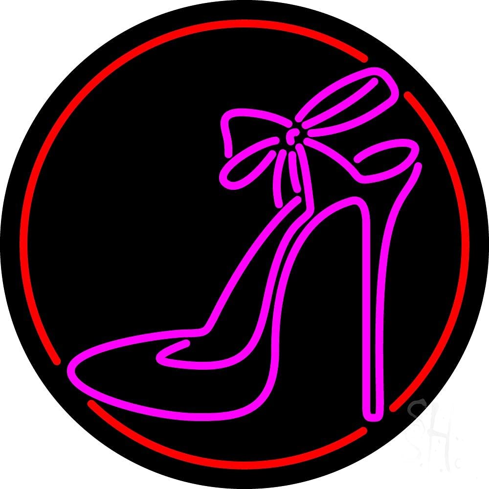 Pink High Heels With Ribbon LED Neon Sign 18x18 Inches - Black Square Cut Acrylic Backing with Dimmer, Bright Premium Indoor LED Neon Light for Store Decor, Shop Window Display - Perfect for Boutique, Salon, or Home Bar Decoration