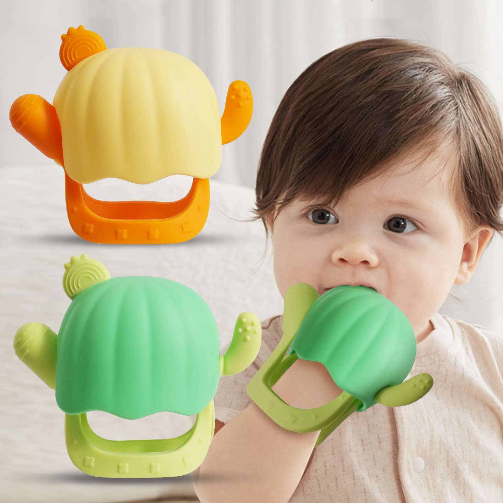 2 Pack Baby Teething Toys for 0-9 Months - Soothing Sore Gums Relief, BPA-Free Infant Teethers with Storage Case & Gift Box (Yellow & Green) | Perfect Baby Shower Gift & On-The-Go Teething Solution