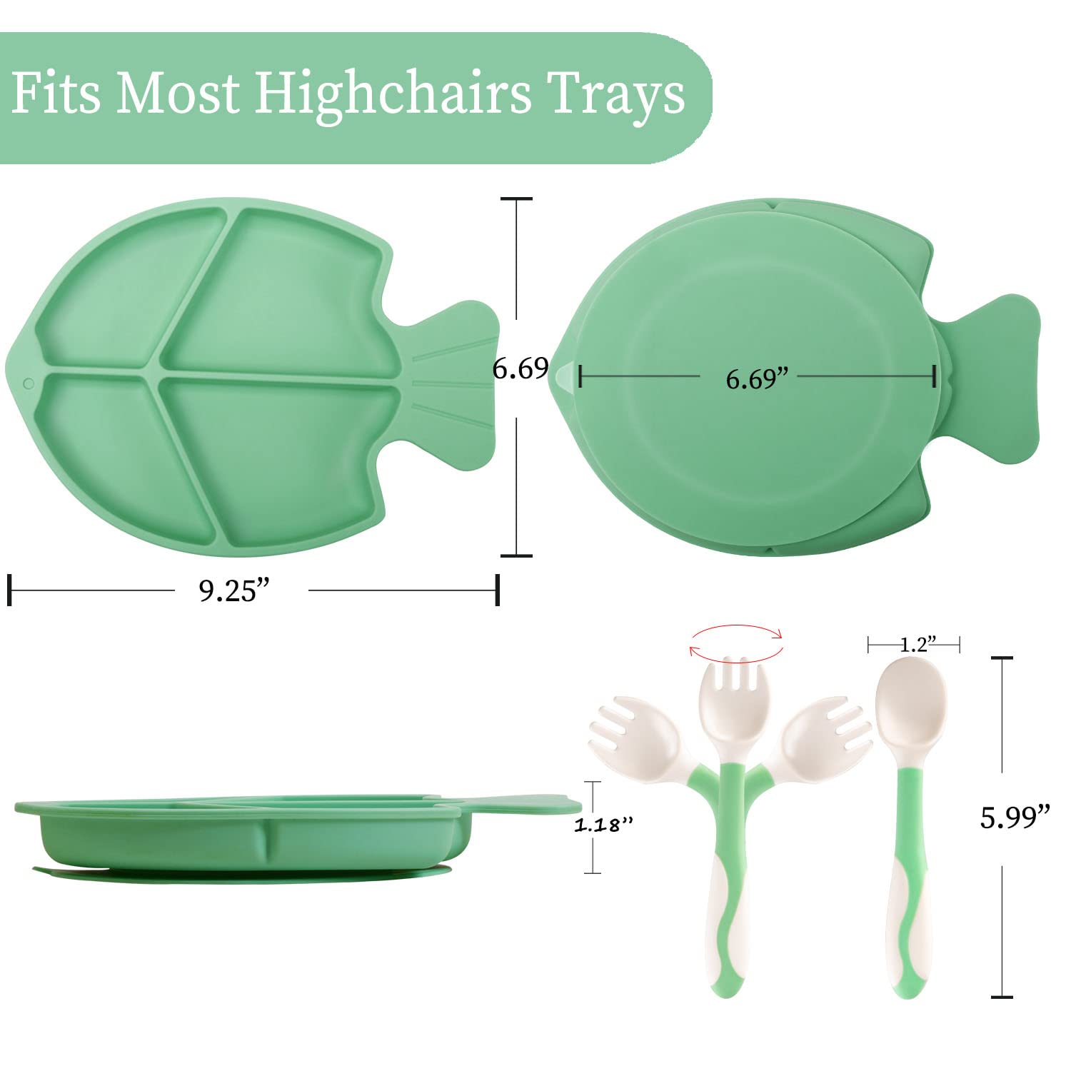 **Baby Feeding Dish Set with Spoon & Fork - 3-Piece Divided Silicone Suction Plates for Toddlers & Kids - BPA-Free, Microwave & Dishwasher Safe - Pink Fish Design - Perfect for Home, Travel & Daycare Use**