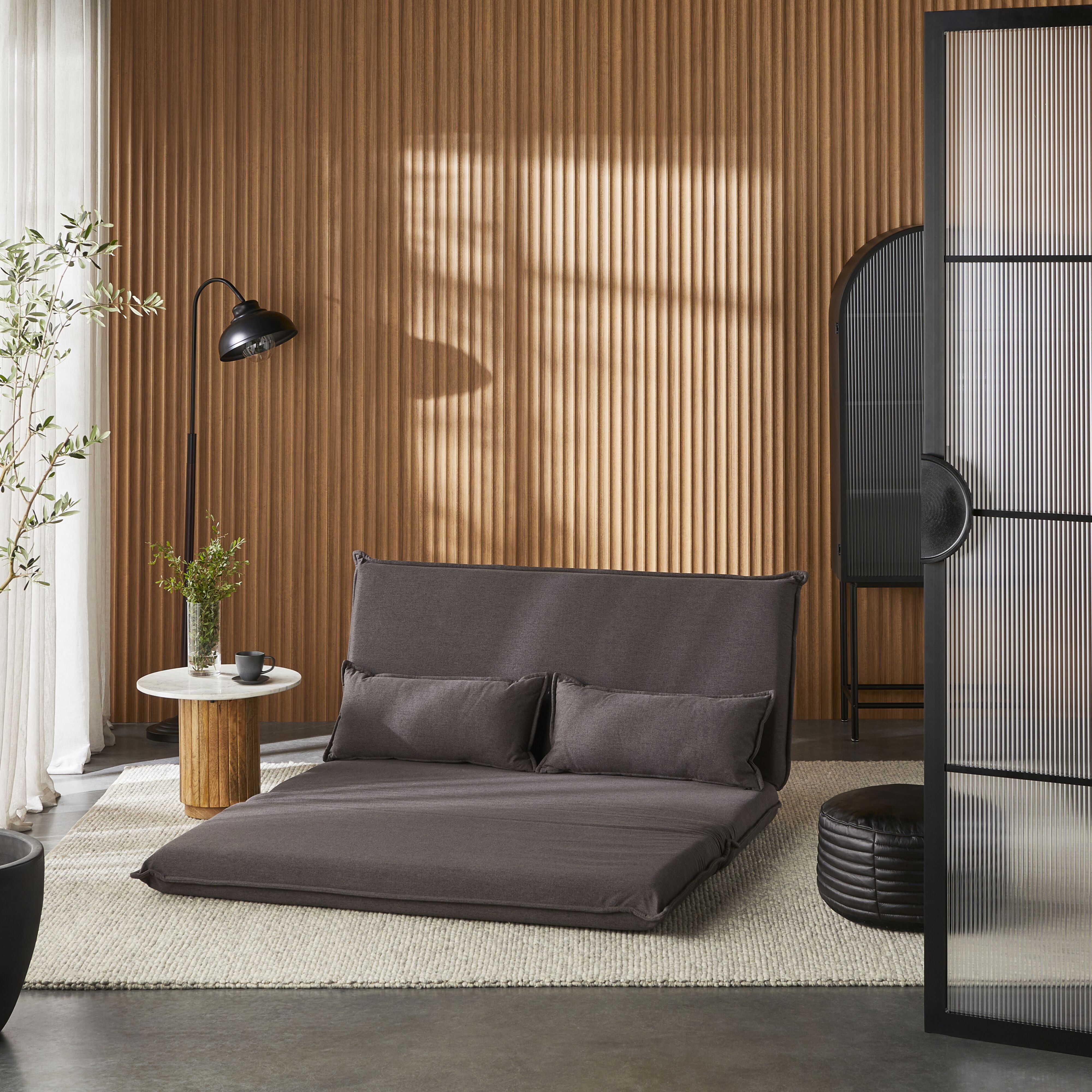 Bribie Double Sofa Bed Charcoal Grey - Convertible Sleeper Sofa for Small Spaces, Guest Room & Apartment Living - Comfortable Futon Couch with Storage