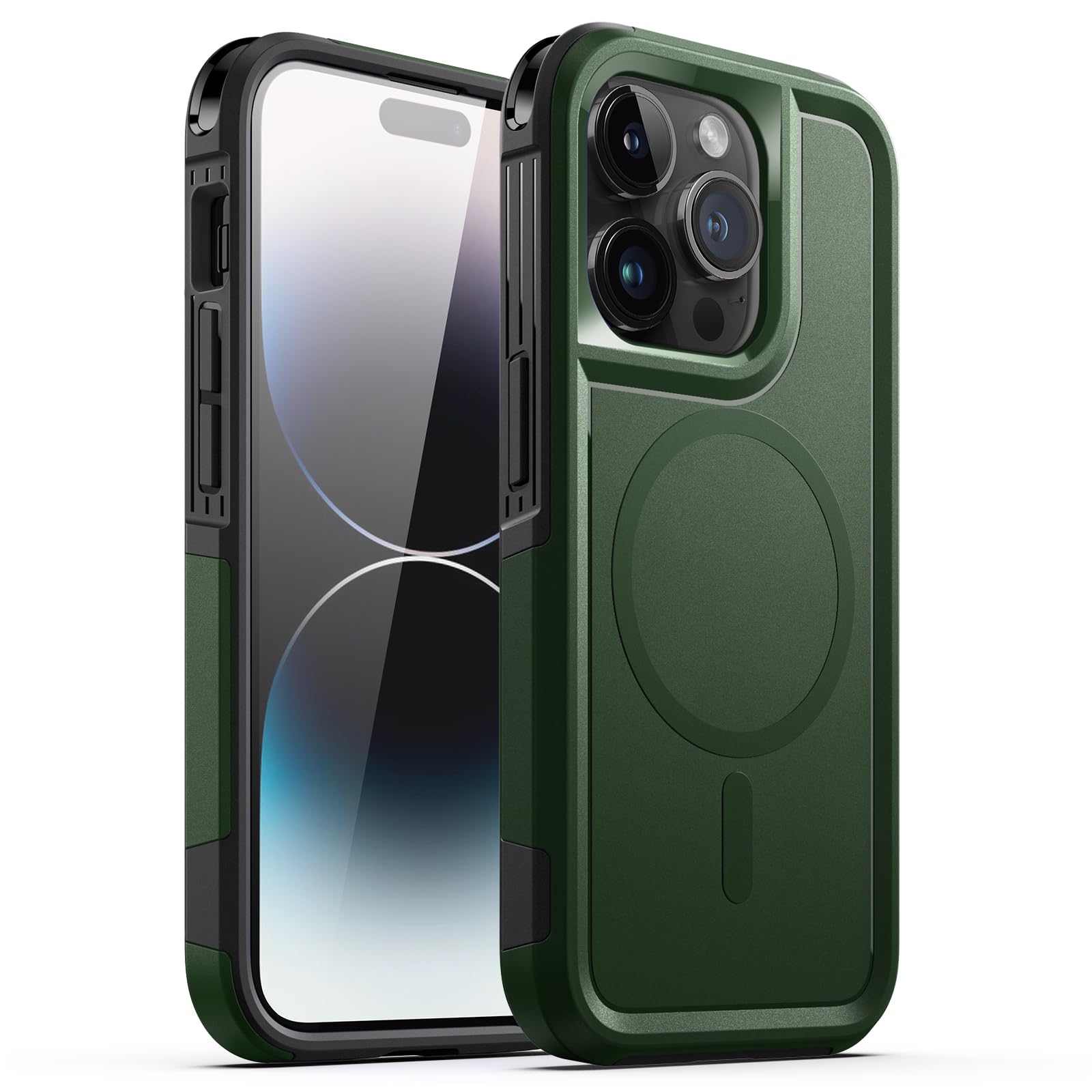 JETech Magnetic Shockproof Case for iPhone 14 Pro 6.1 Inch - Heavy Duty Dual Layer Rugged Protection, Magsafe Compatible Phone Cover (Midnight Green) | Perfect for Outdoor Adventures, Work & Daily Use