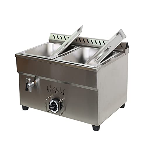 Commercial Stainless Steel Propane Gas Steam Table Food Warmer - LP Gas Bain Marie Buffet Warmer with Regulator Valve for Catering, Buffets & Outdoor Events