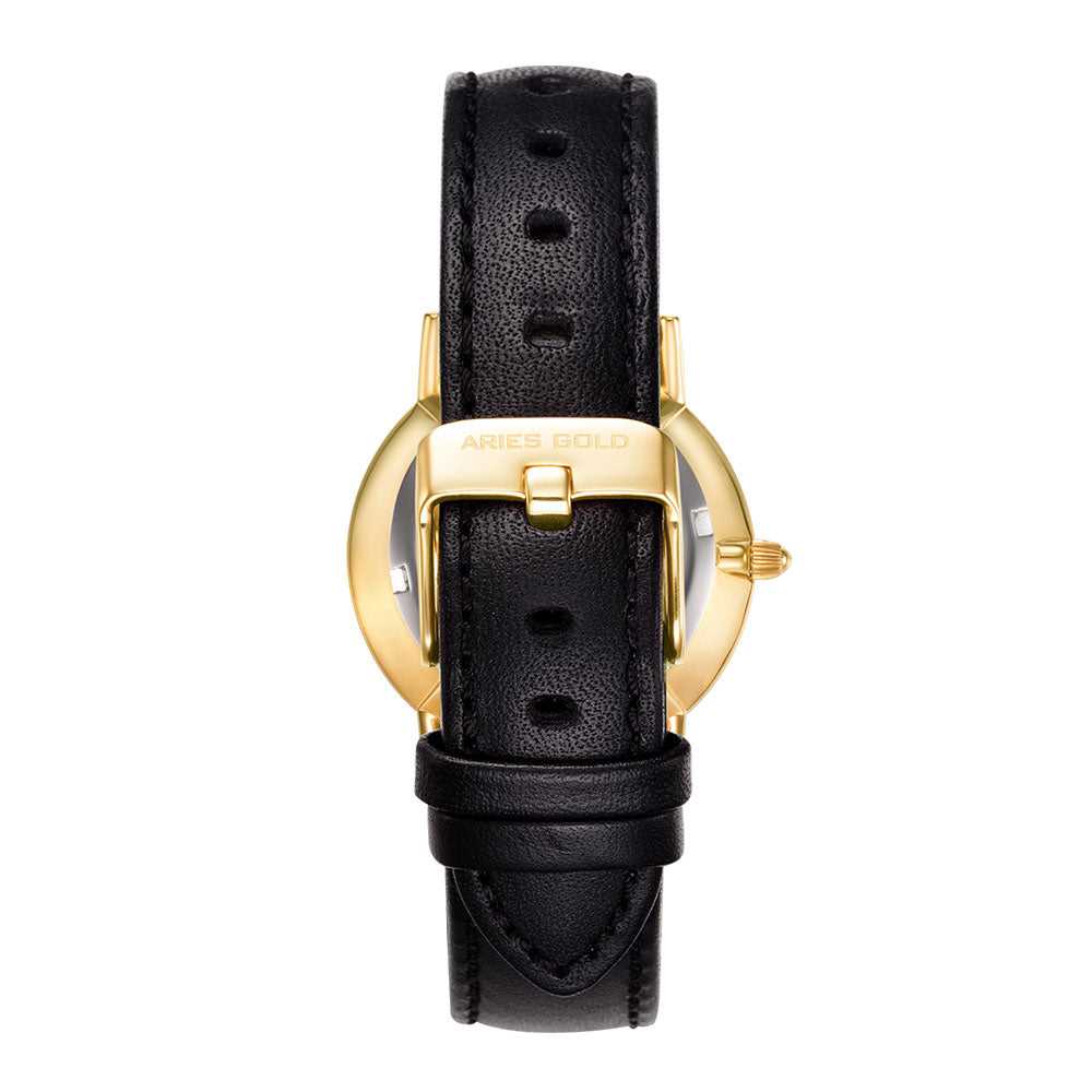 ARIES GOLD Urban Santos Women's Watch - Stainless Steel Case, Black Leather Strap - Elegant & Durable Timepiece for Everyday Wear, Office & Casual Outfits