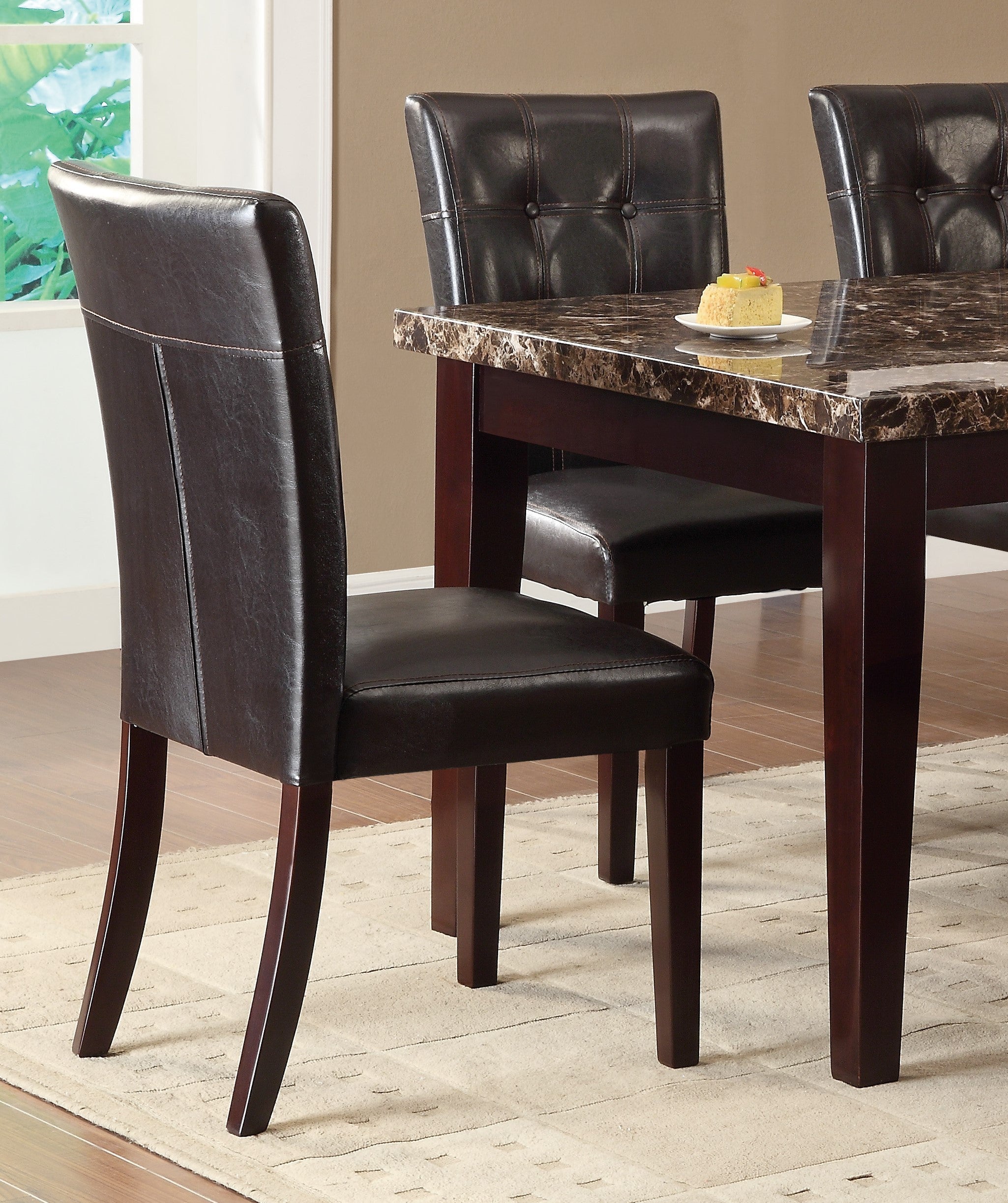 2pc Button Tufted Side Chairs Set - Solid Wood Frame with Espresso Finish - Perfect for Dining Room, Kitchen Nook, or Home Office Seating