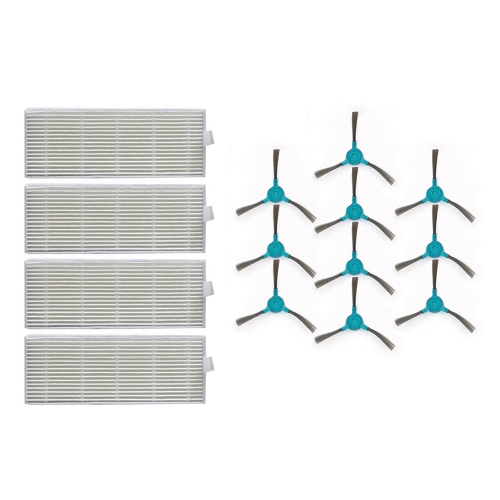 REYQA 4-Pack Vacuum Cleaner Filters & 10-Pack Side Brushes Replacement Parts for Conga 1390/1290 Robot Vacuums - Yellow | Compatible Accessories for Home Cleaning & Maintenance
