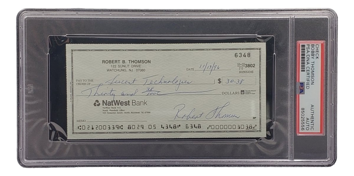 Authentic Bobby Thomson New York Giants Signed Bank Check PSA/DNA Certified 85025556 - Perfect for Sports Memorabilia Collectors and Baseball Fans