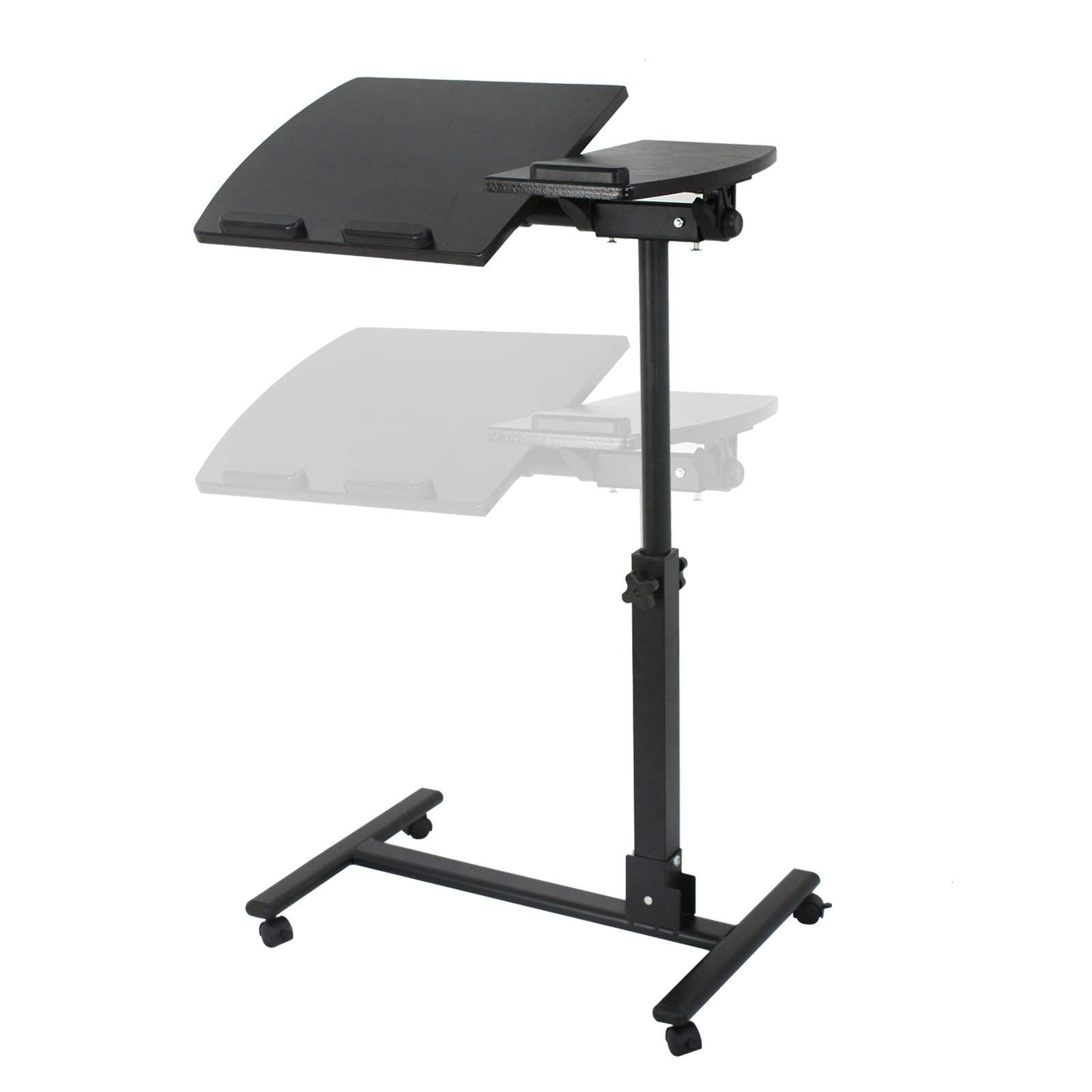 Adjustable Mobile Laptop Stand Overbed Table - Rolling Desk Cart with Sit-Stand Function for Home Office & Bedroom, Height Adjustable 24