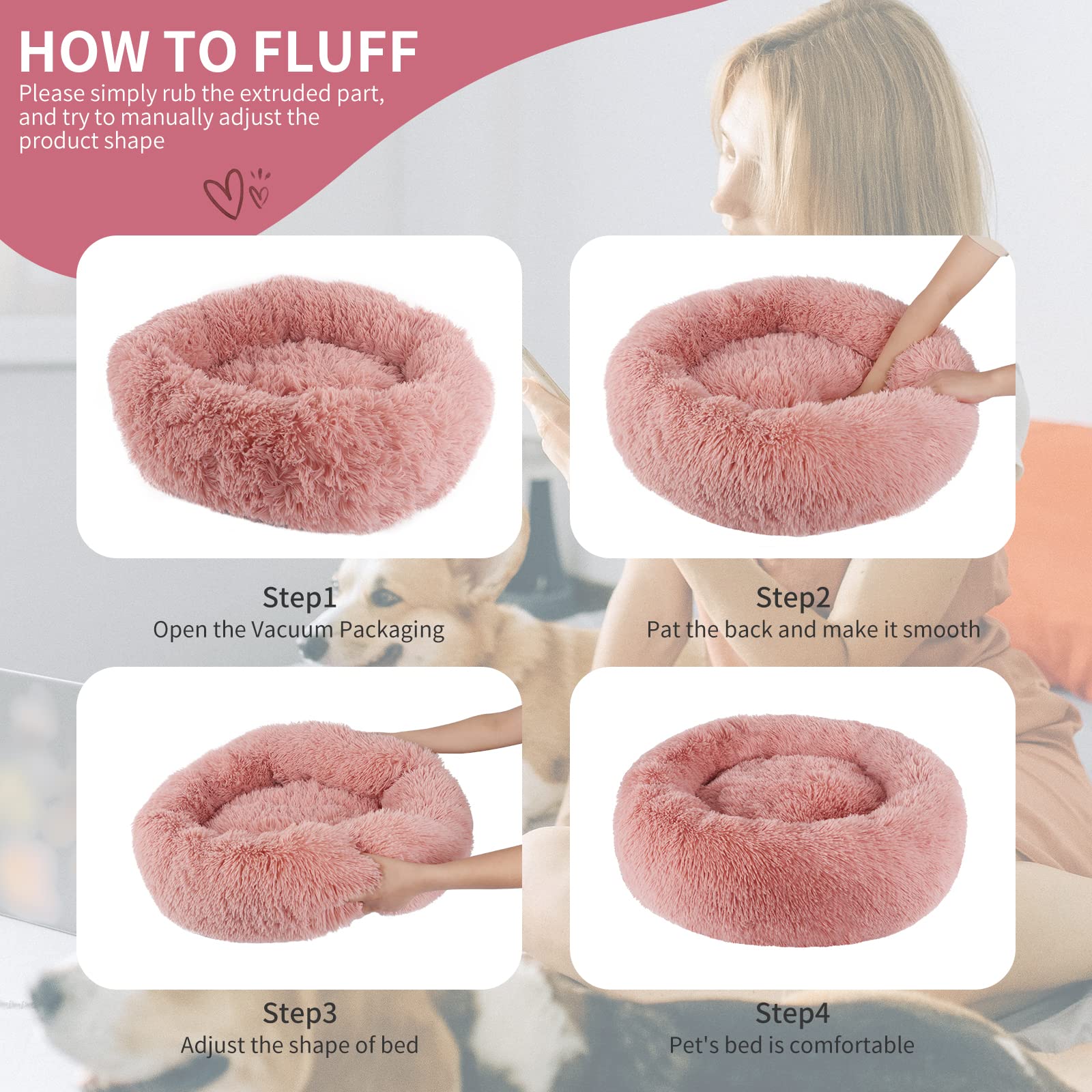 Soft Fluffy Faux Fur Donut Cat Bed & Small Dog Bed - Washable Round Plush Pet Cushion for Indoor Pets - Perfect for Napping, Lounging & Cozy Comfort