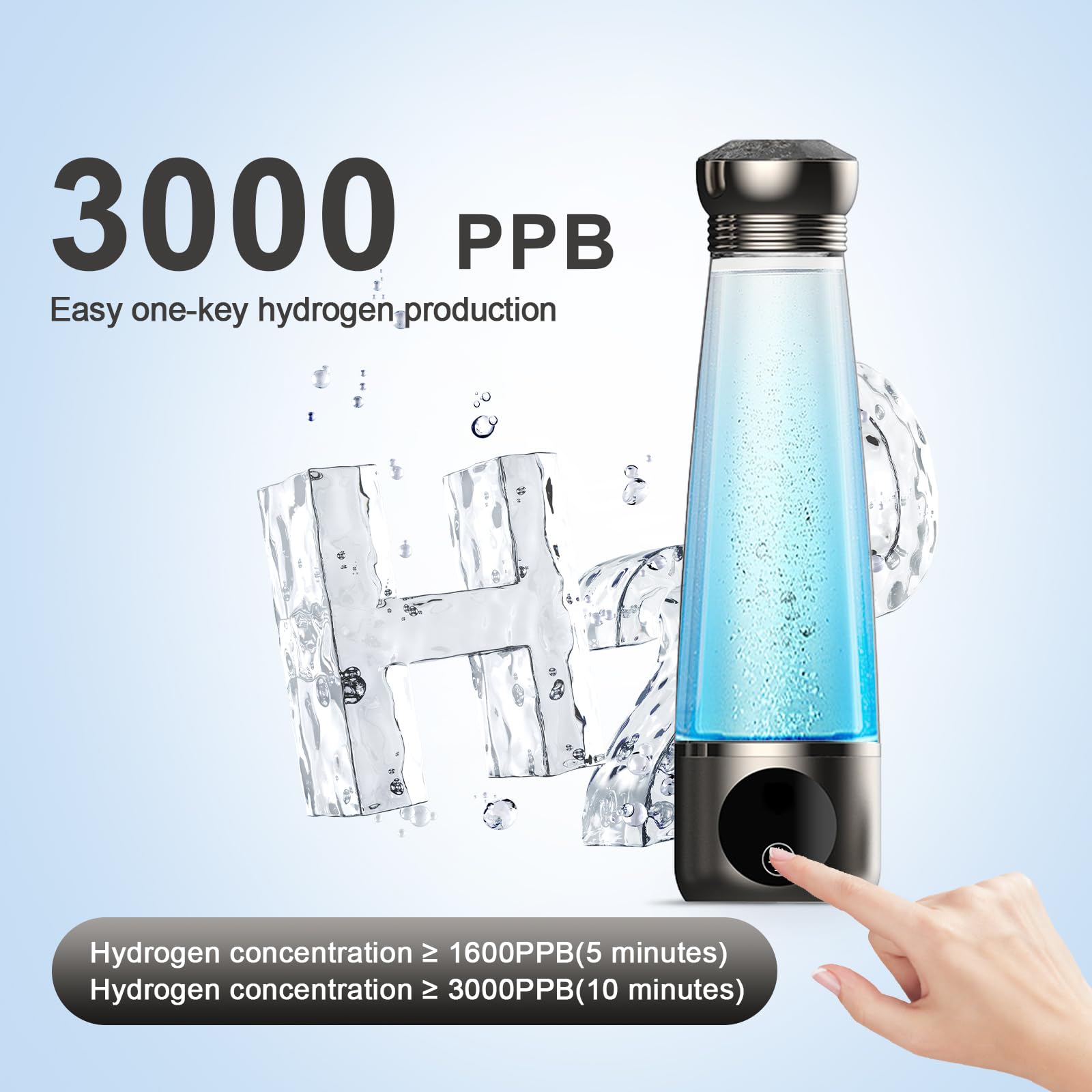Hydrogen Water Bottle 3000ppb with PEM/SPE Tech for Home & Travel