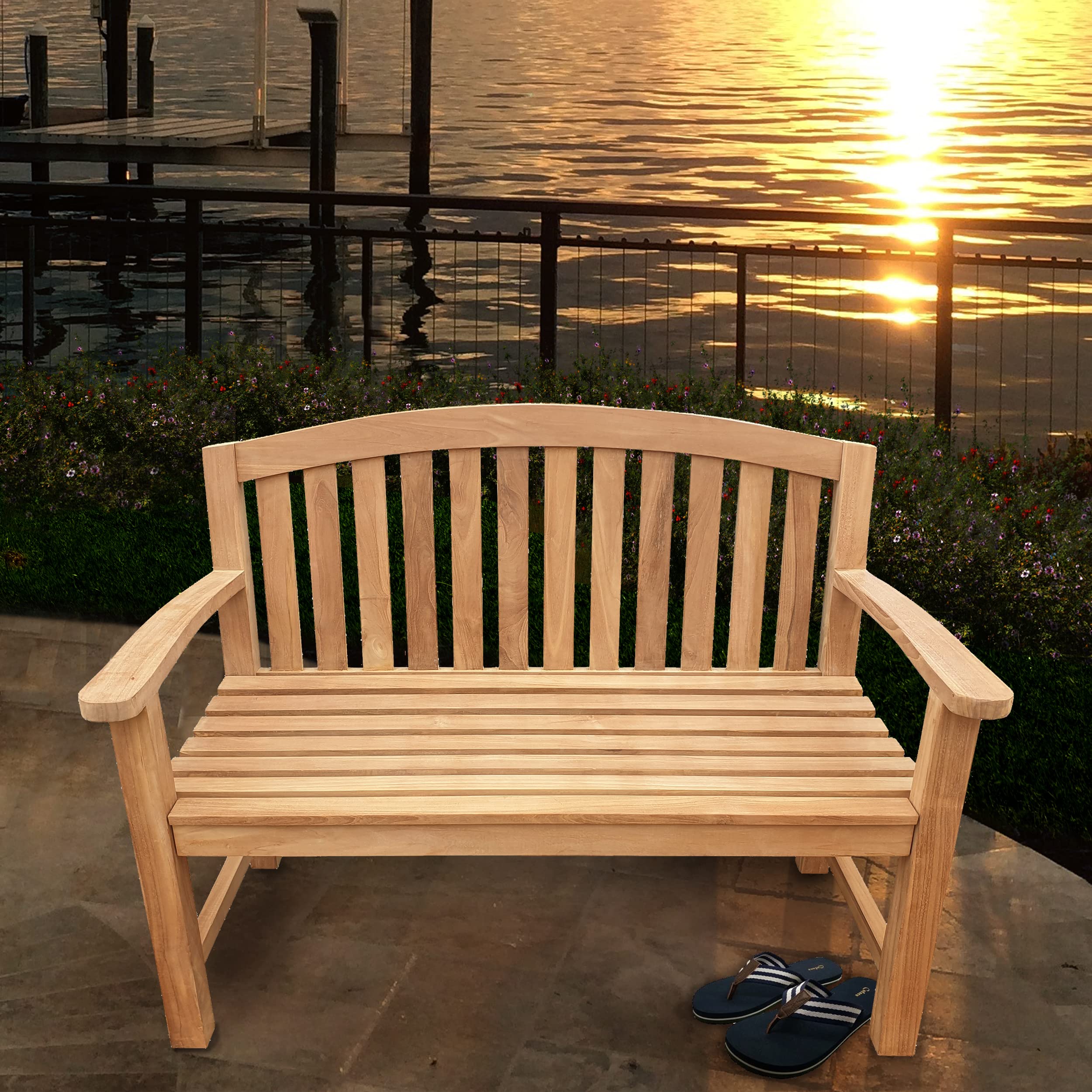 Premium 4-Foot Solid Teak Outdoor Patio Bench - Seven Seas Teak San Jose - Weather-Resistant Garden Seating for Backyard, Poolside & Patio Decor