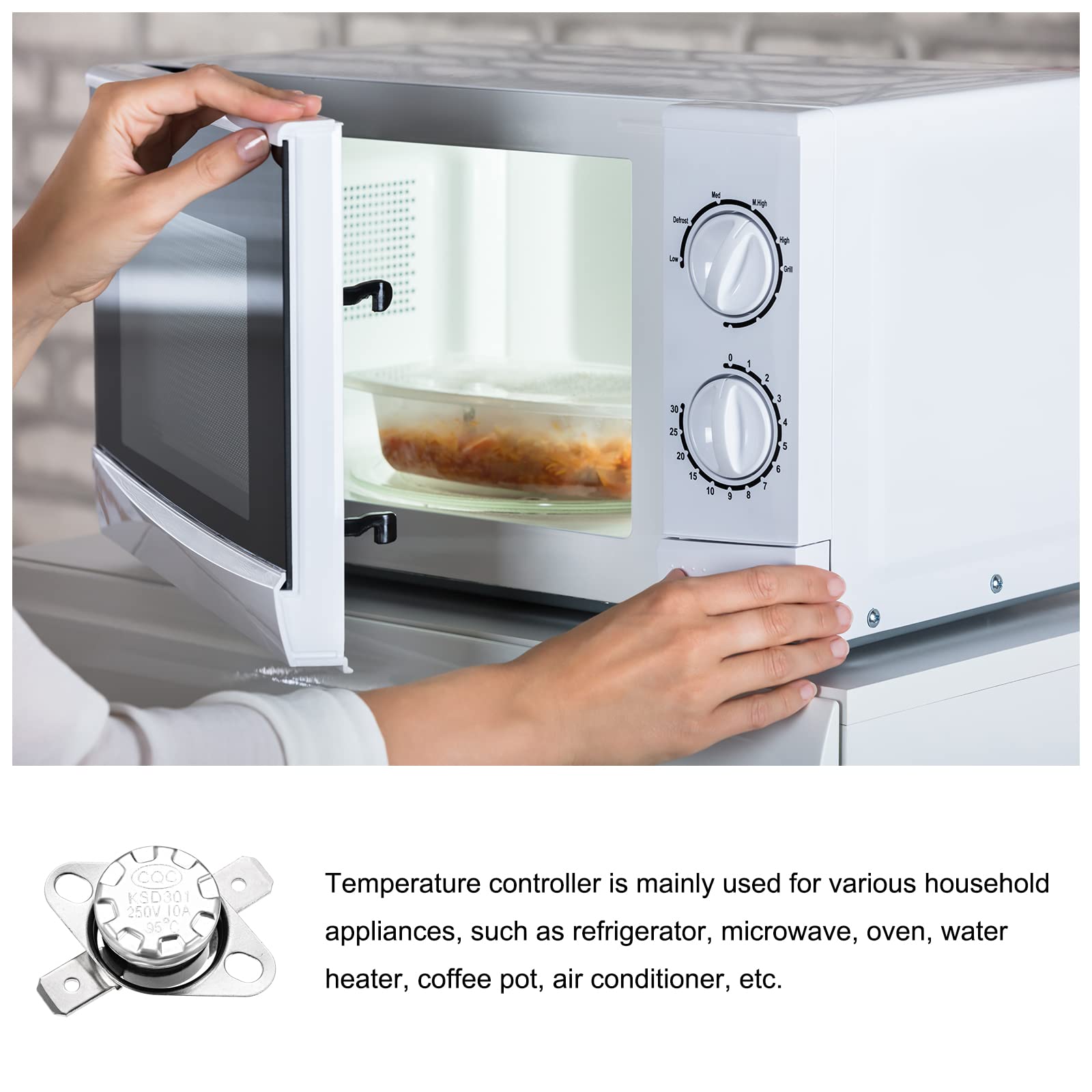 KSD301 95°C NC Thermostat - 5pcs Normally Closed Temperature Control Switch for Microwave Ovens & Refrigerators | Perfect for Home Appliance Repair & DIY Projects