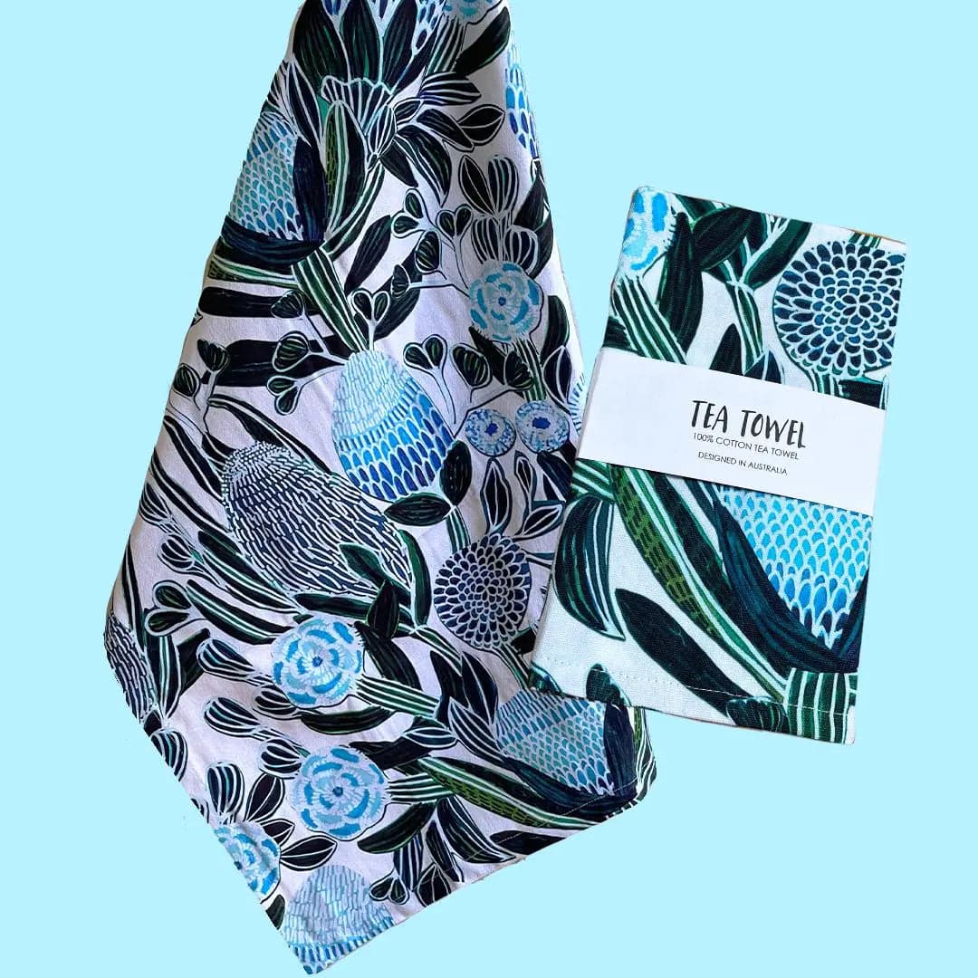 Premium Blue Banksia Tea Towel - Soft, Absorbent & Durable Kitchen Towel for Drying Dishes, Cleaning & Decor - Perfect for Home, Kitchen & Gifts