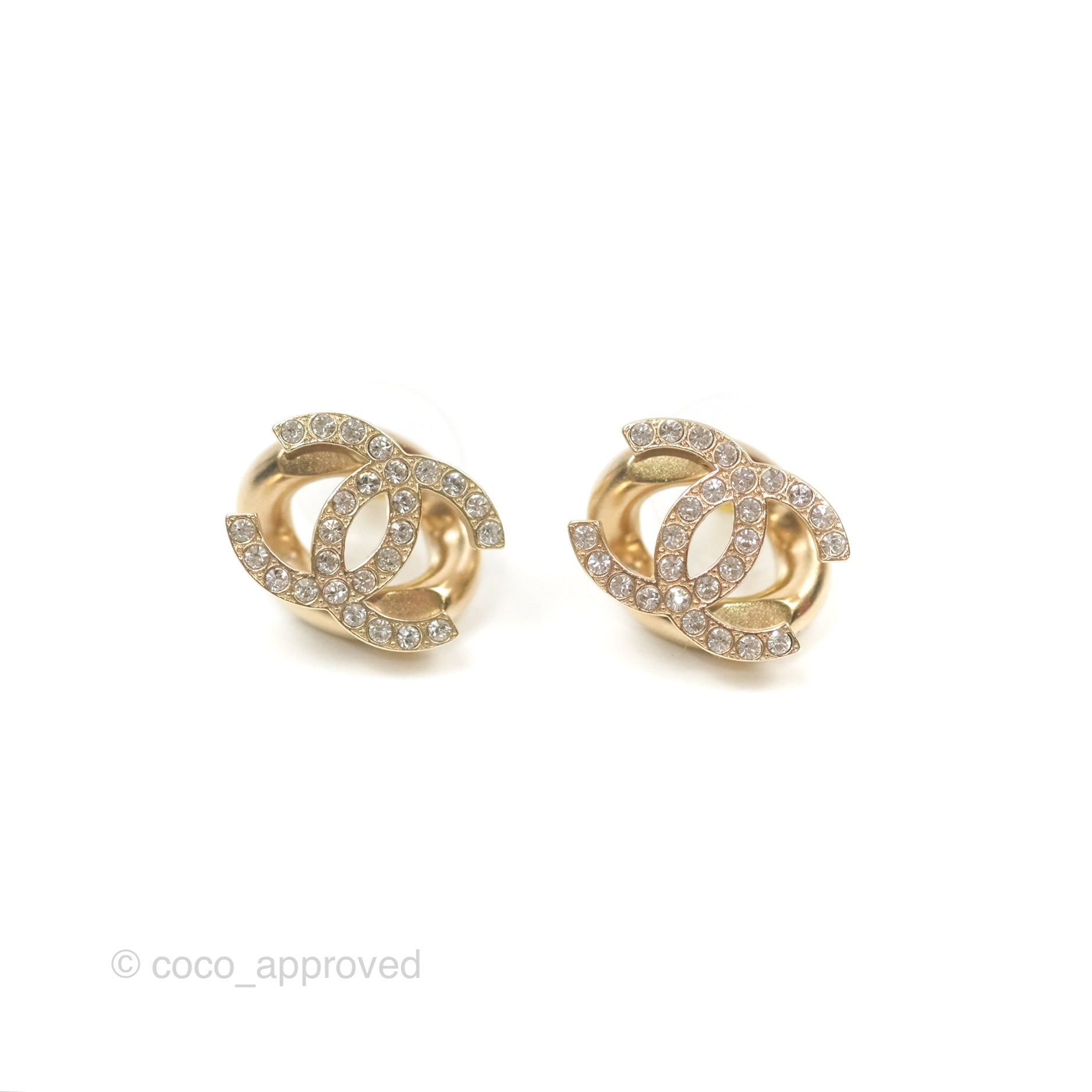 Chanel CC Crystal Gold Chain Earrings - Luxury Fashion Jewelry for Women | Perfect for Parties, Weddings & Special Occasions