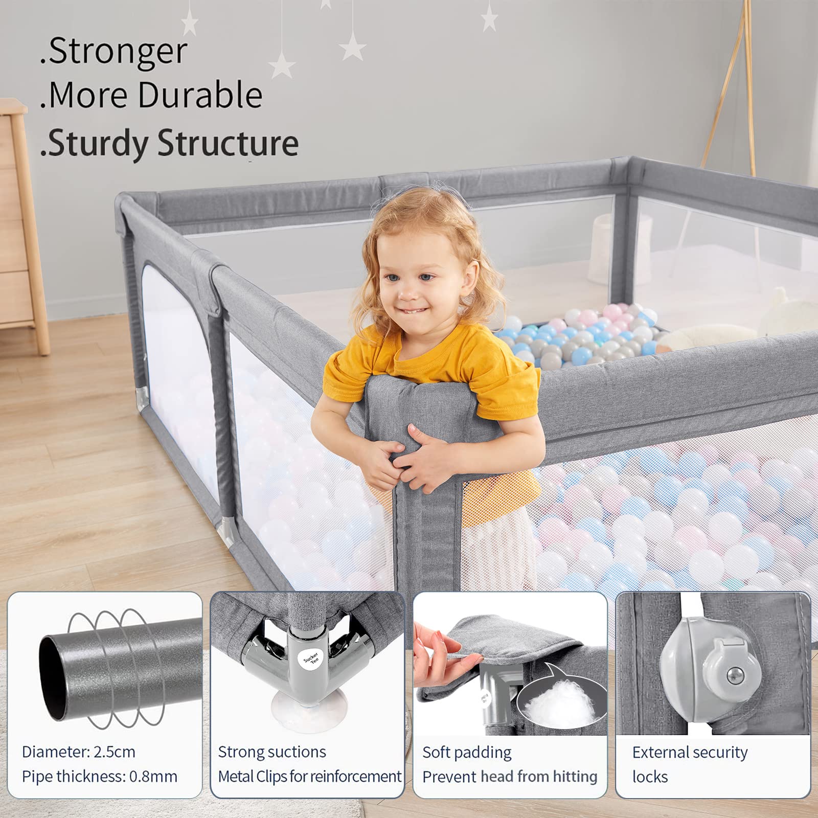 Large Baby Playpen for Babies & Toddlers - 79”x59” Safety Play Yard with Door, Sturdy Baby Fence & Soft Breathable Mesh - Perfect for Indoor Playtime, Nursery Safety & Toddler Play Area (Cationic)