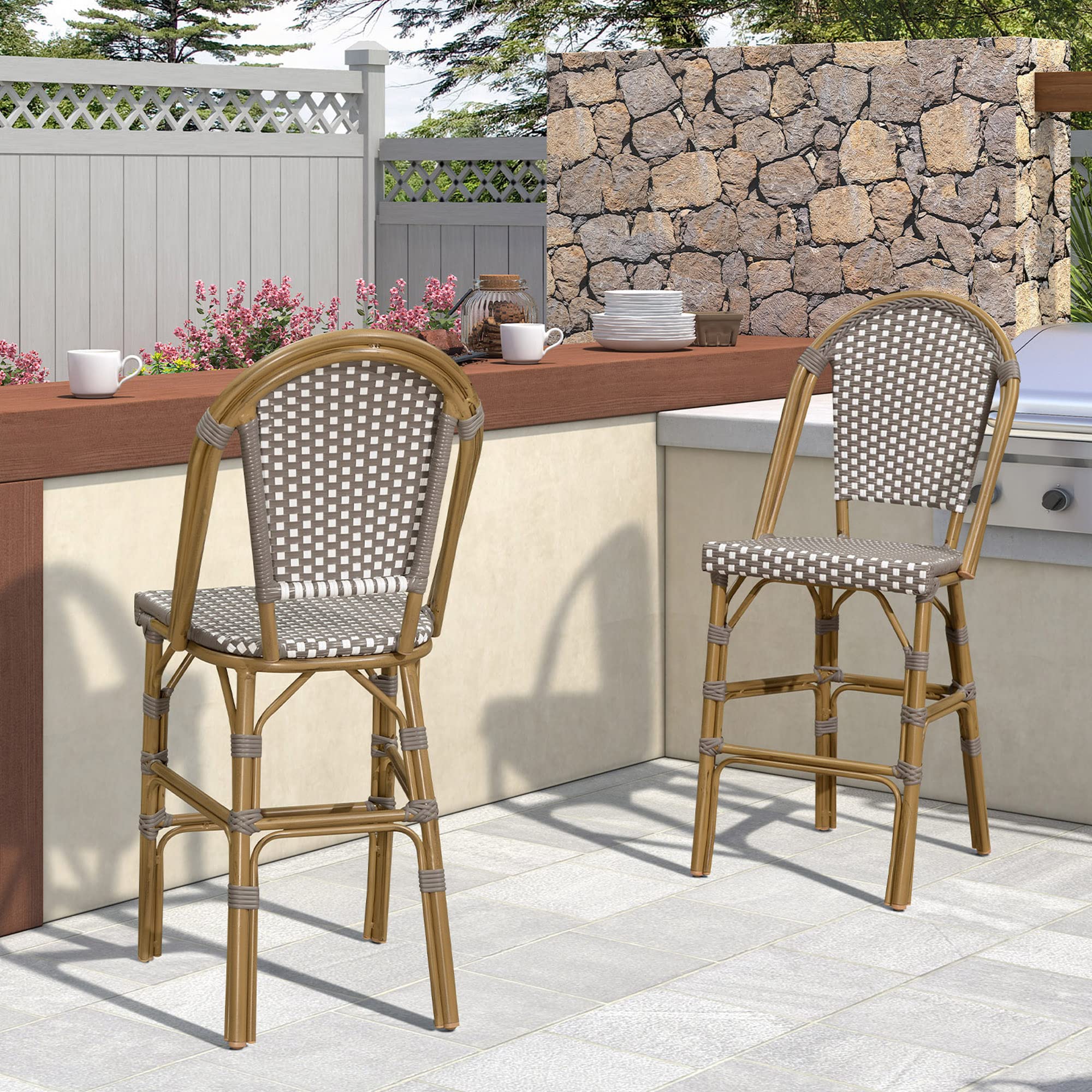 PURPLE LEAF Set of 2 French Style Bar Stools - 30
