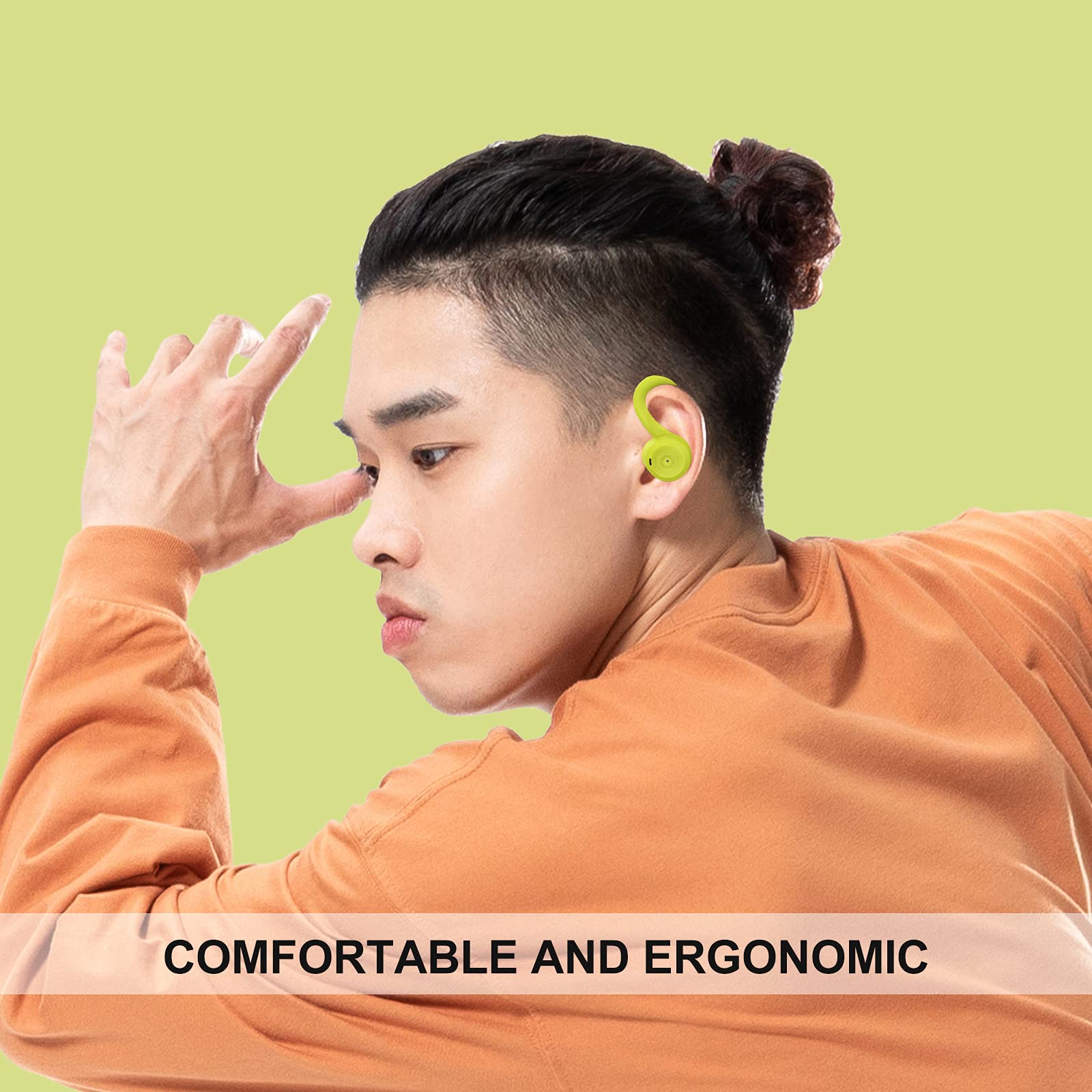 Wireless Bluetooth Earbuds with Ear Hooks - Green Over-Ear Headphones, Waterproof Sport Earphones with Noise Cancellation for Running, Gym, Workout - Perfect for Android Users & Active Lifestyles