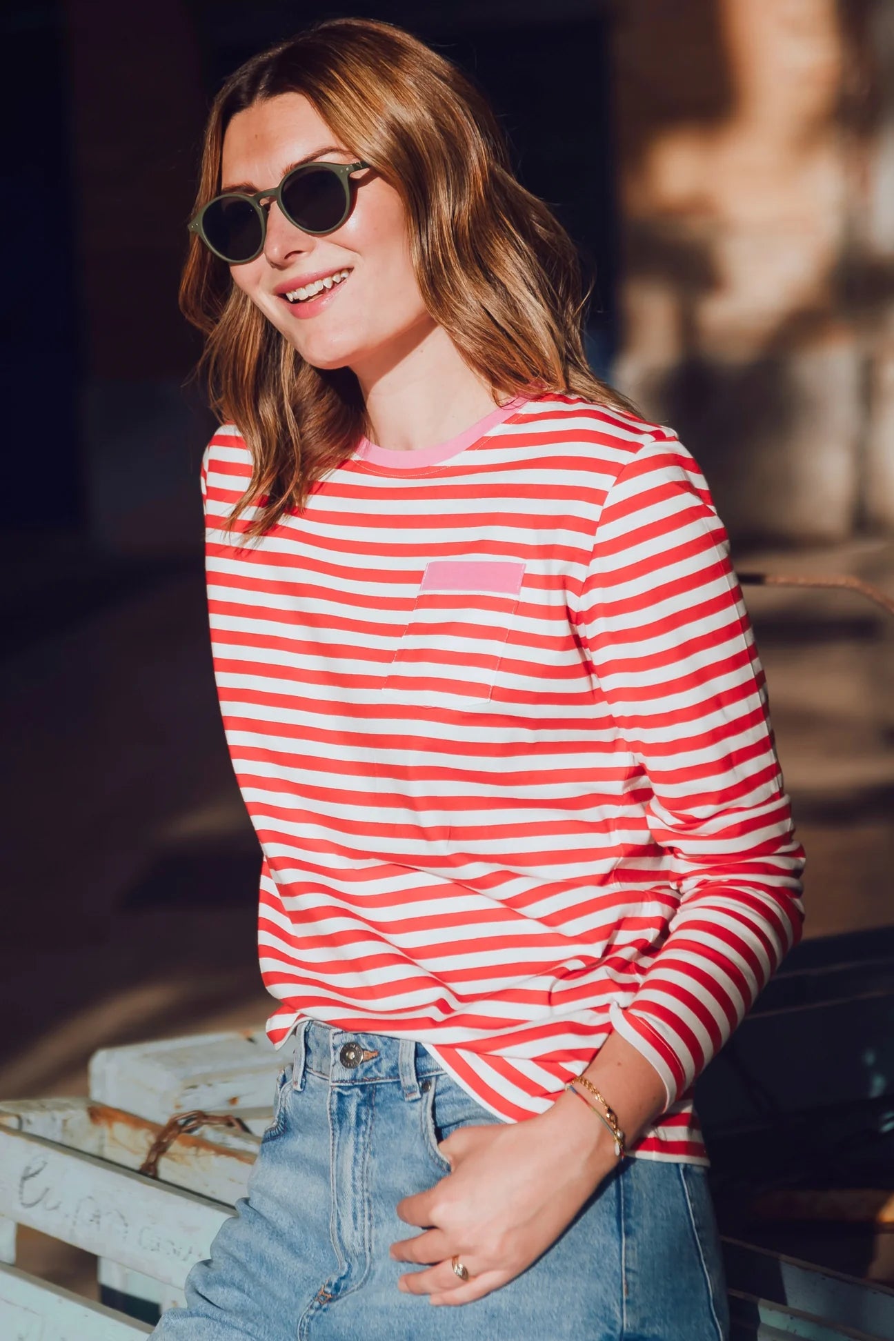 Brunswick Women's Jersey Top - Soft Comfortable Short Sleeve T-Shirt (Red, Off White/Pink Highlight) - Perfect for Casual Wear, Gym & Everyday Outfits