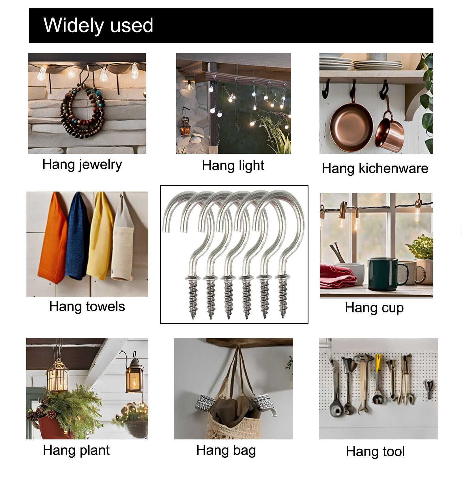 Stainless Steel 7/8 Inch Cup Hooks - 40 Pack Heavy Duty Screw-in Ceiling Hooks for Indoor & Outdoor Use - Perfect for Hanging Plants, Lights, Decorations and More