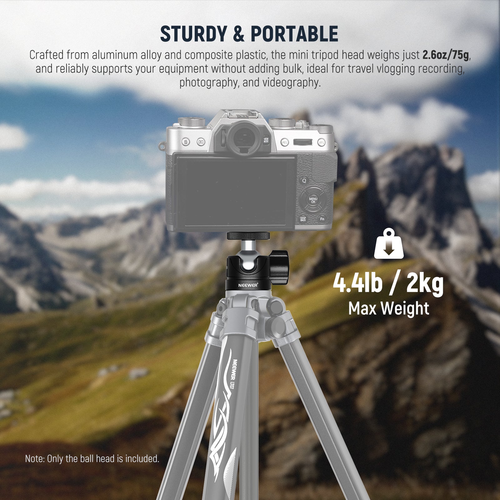 NEEWER GM01 Mini Tripod Ball Head Mount Adapter - Compact & Lightweight Camera Mount for DSLR, Mirrorless, Action Cam | Perfect for Travel, Vlogging, Photography & Outdoor Shooting