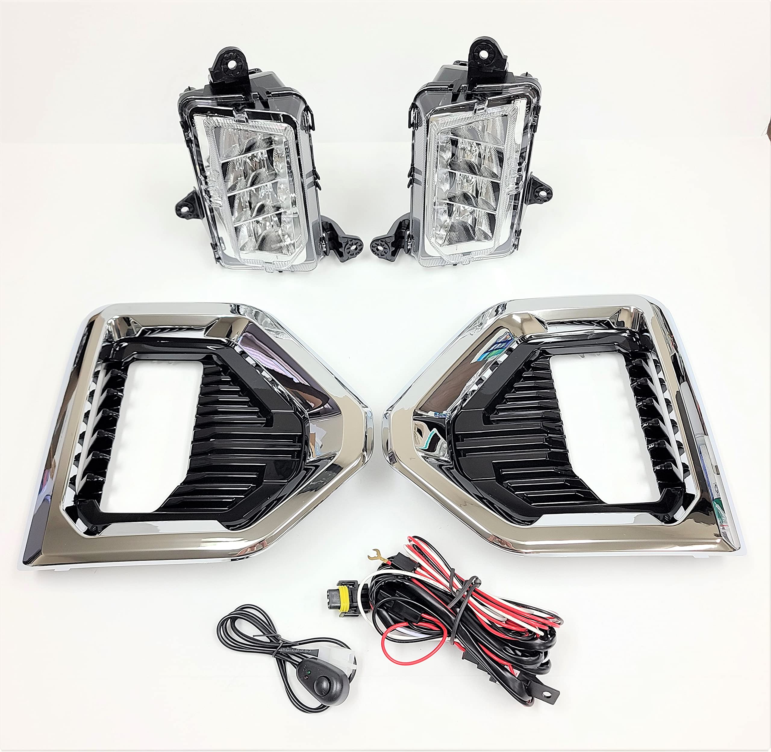 LEDIN Built-in LED Fog Lights for 2019-2021 GMC Sierra 1500 Denali/SLT/AT4 - OE Style Clear Lens with Chrome Bezels (Includes Switch, Wires & Relay) - Perfect for Night Driving & Off-Road Adventures