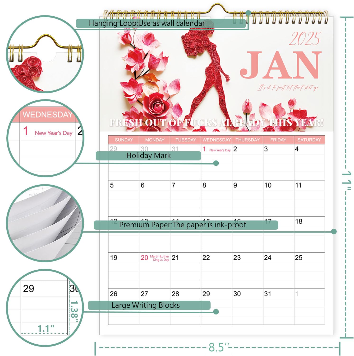 2025 F*ck It Wall Calendar - 12-Month Funny Swear Word Planner for Women | Motivational Office & Home Decor | Perfect Stress Relief Gift for Christmas & New Year (11×8.5 Inches) - Great for Work Desks, Home Offices & Gifting to Tired Friends