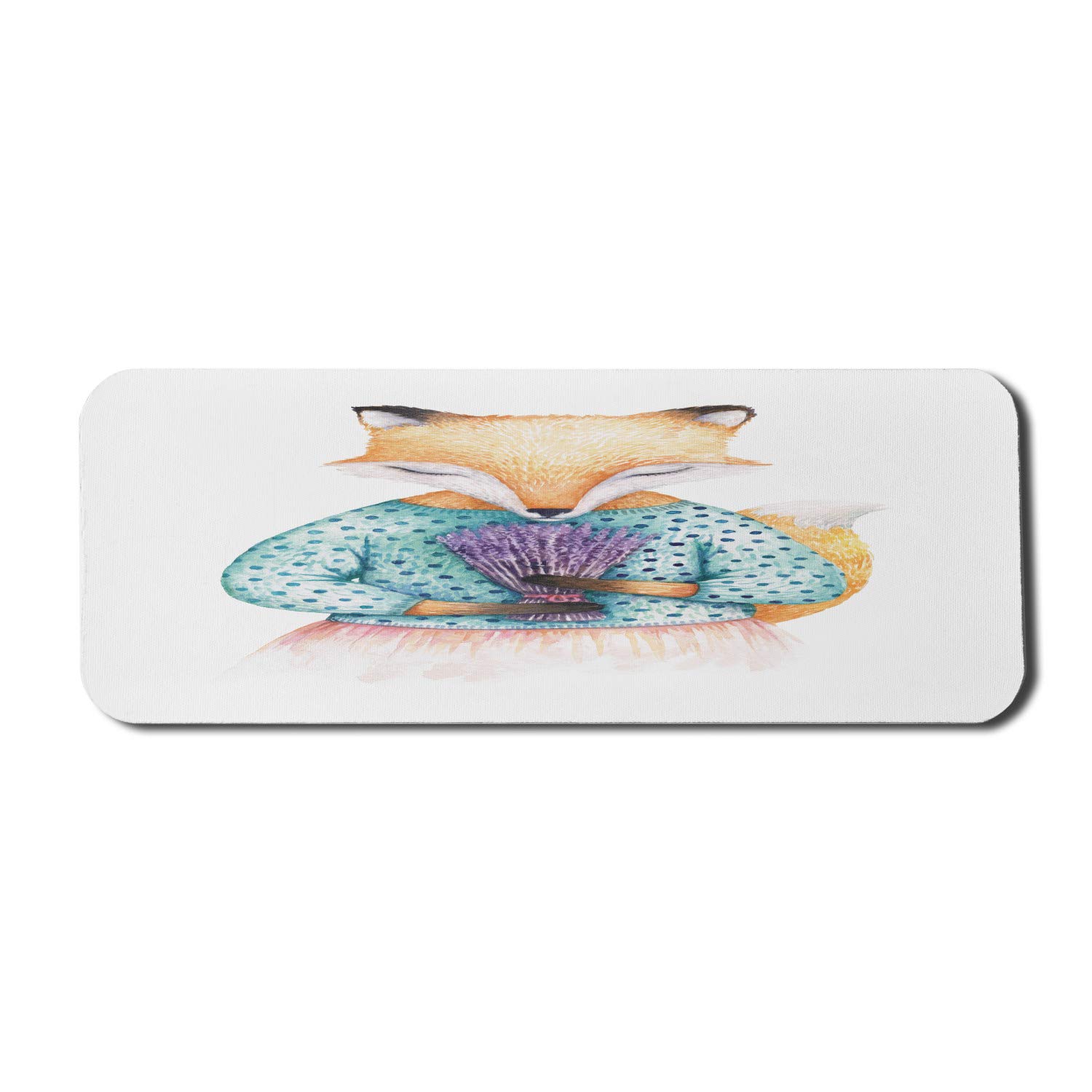 Ambesonne Cartoon Fox Lavender Bouquet Mouse Pad - Non-Slip Rubber Gaming Mousepad (31