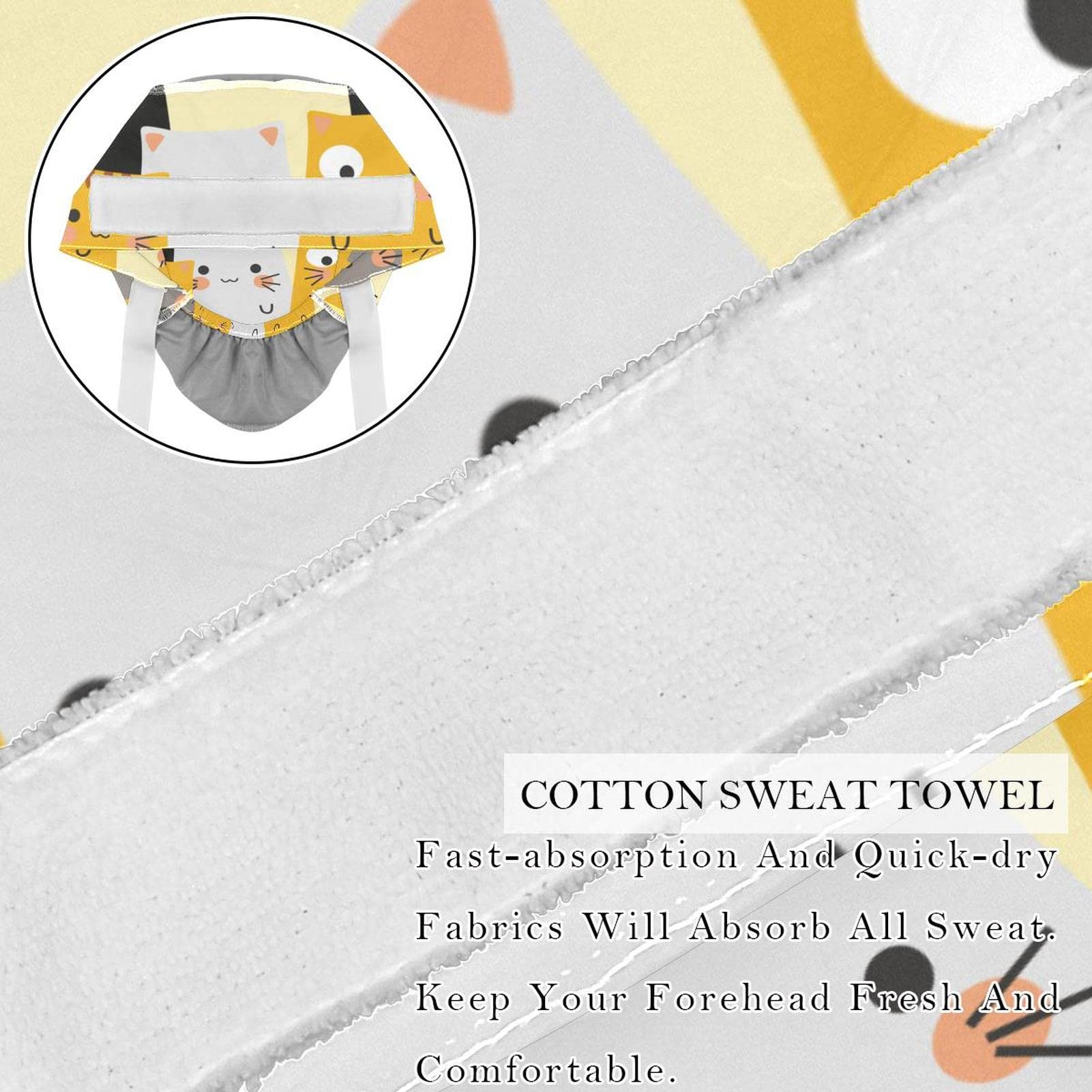 Stylish Cartoon Cat Scrub Hats for Women & Men - 2 Pack Long Hair Surgical Caps with Button & Sweatband - Comfortable Unisex Tie Back Working Hats for Nurses, Doctors & Healthcare Professionals