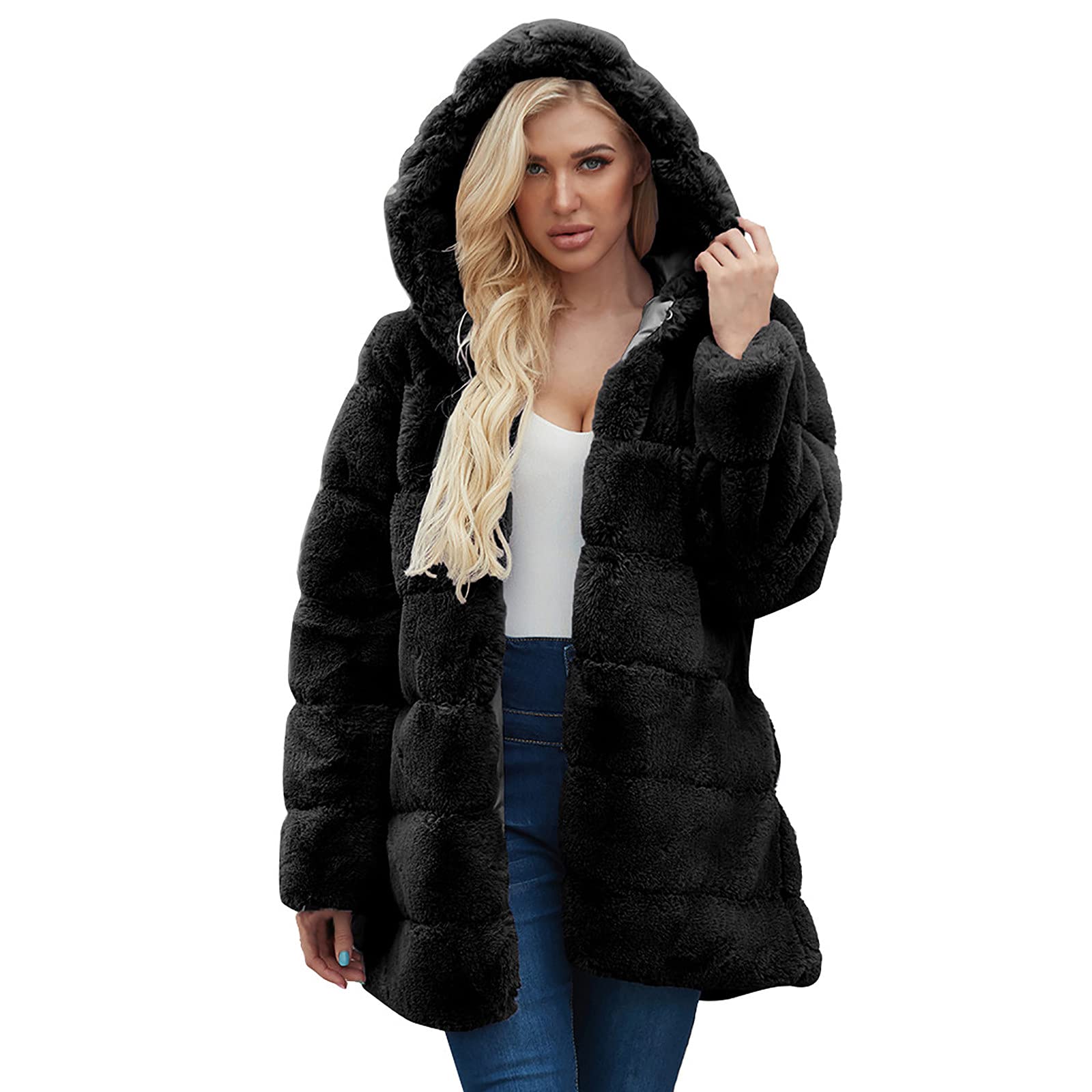 Women's Faux Fur Jacket - Warm Winter Coat with Long Sleeves, Thickened Furry Cardigan, Solid Color Dressy Overcoat | Perfect for Cold Weather, Parties & Casual Outings