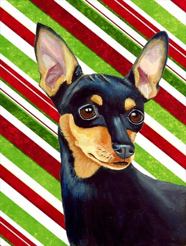 11 x 15 Inch Miniature Pinscher Candy Cane Holiday Christmas Garden Flag - Perfect for Outdoor Decor, Seasonal Yard Display & Festive Home Celebration