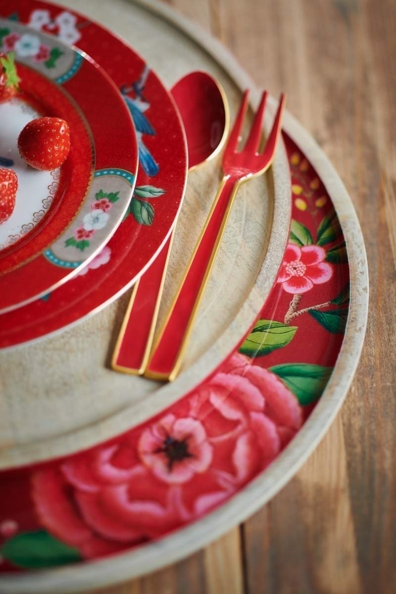 Pip Studio Enameled Salad Servers - Set of 2, Vibrant Red Serving Utensils for Dinner Parties, Picnics & Holiday Gatherings