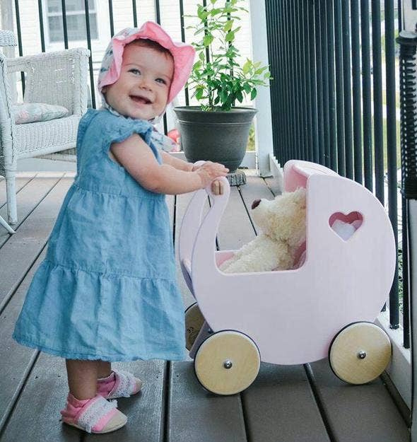 Traditional Doll Stroller (Pram) Light Pink - Perfect for Pretend Play, Gift for Girls & Collectible Display
