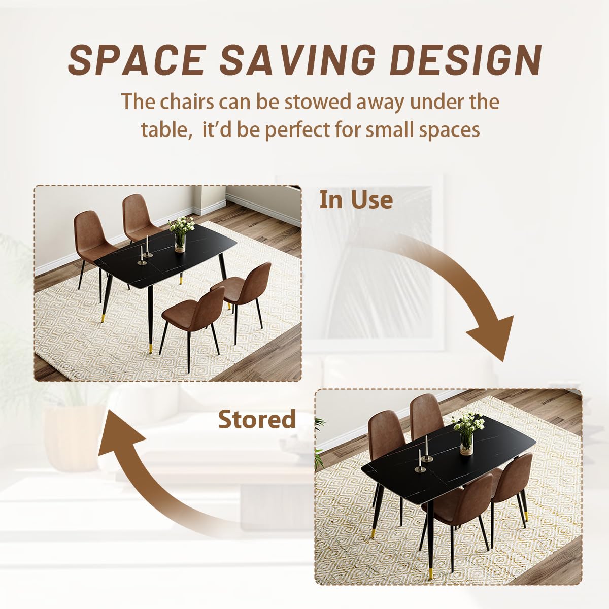Compact 4-Piece Dining Table Set with Sintered Stone Top & Modern Chairs - Perfect for Small Kitchens, Apartments & Cozy Dining Spaces